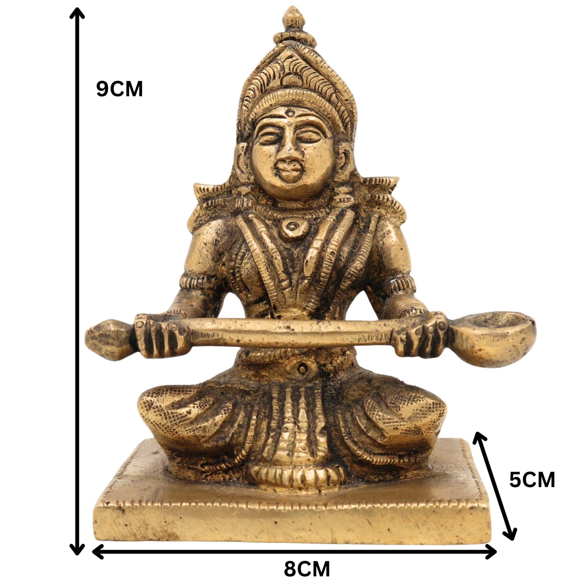 Handcrafted Brass Annapurna Devi Idol | Annapoorna Mata Murti | Annapurneshwari Amman Statue for Pooja, Home & Temple Decor,Gold, 3.5 Inch, 1 Piece