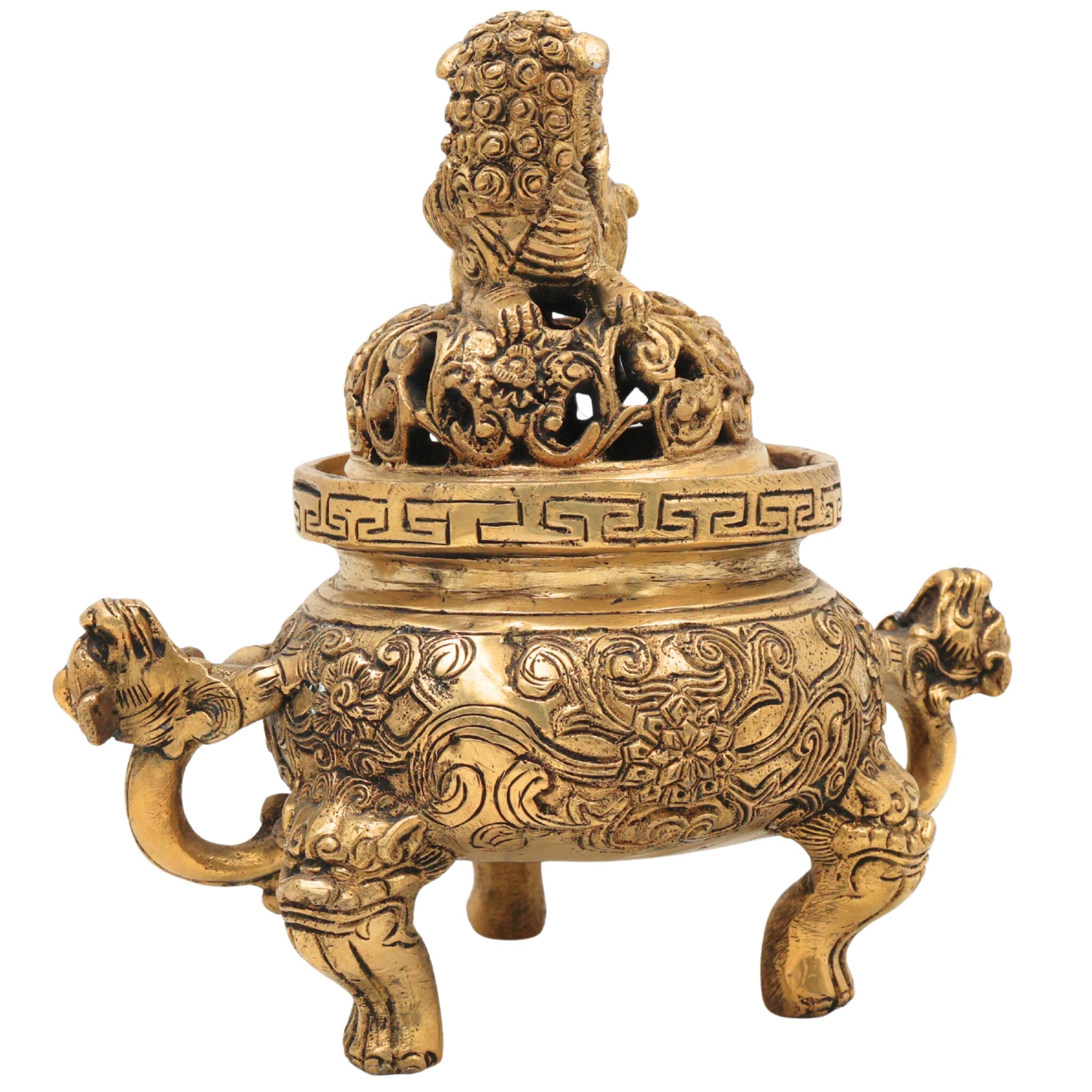 Brass Dragon Motif Bowl – Handcrafted Peetal Showpiece with Antique Gold Finish, 8 Inch