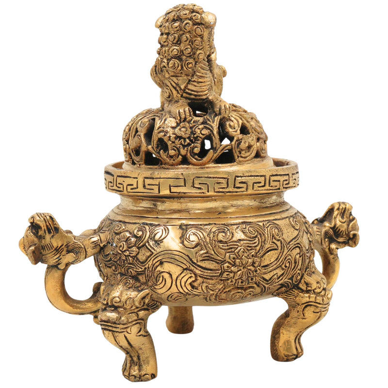 Brass Dragon Motif Bowl – Handcrafted Peetal Showpiece with Antique Gold Finish, 8 Inch