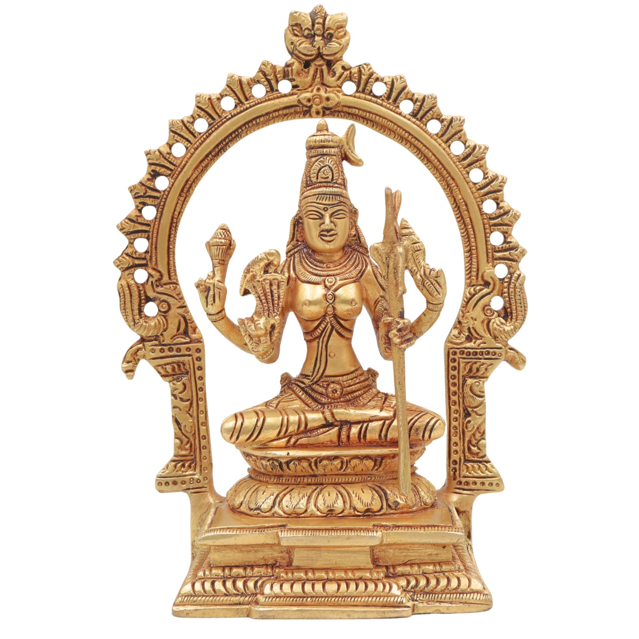 Brass Kamakshi Devi Idol – Shakti Murti for Pooja, Temple & Home Decor, Gold, 7.5 Inch, 1 Piece