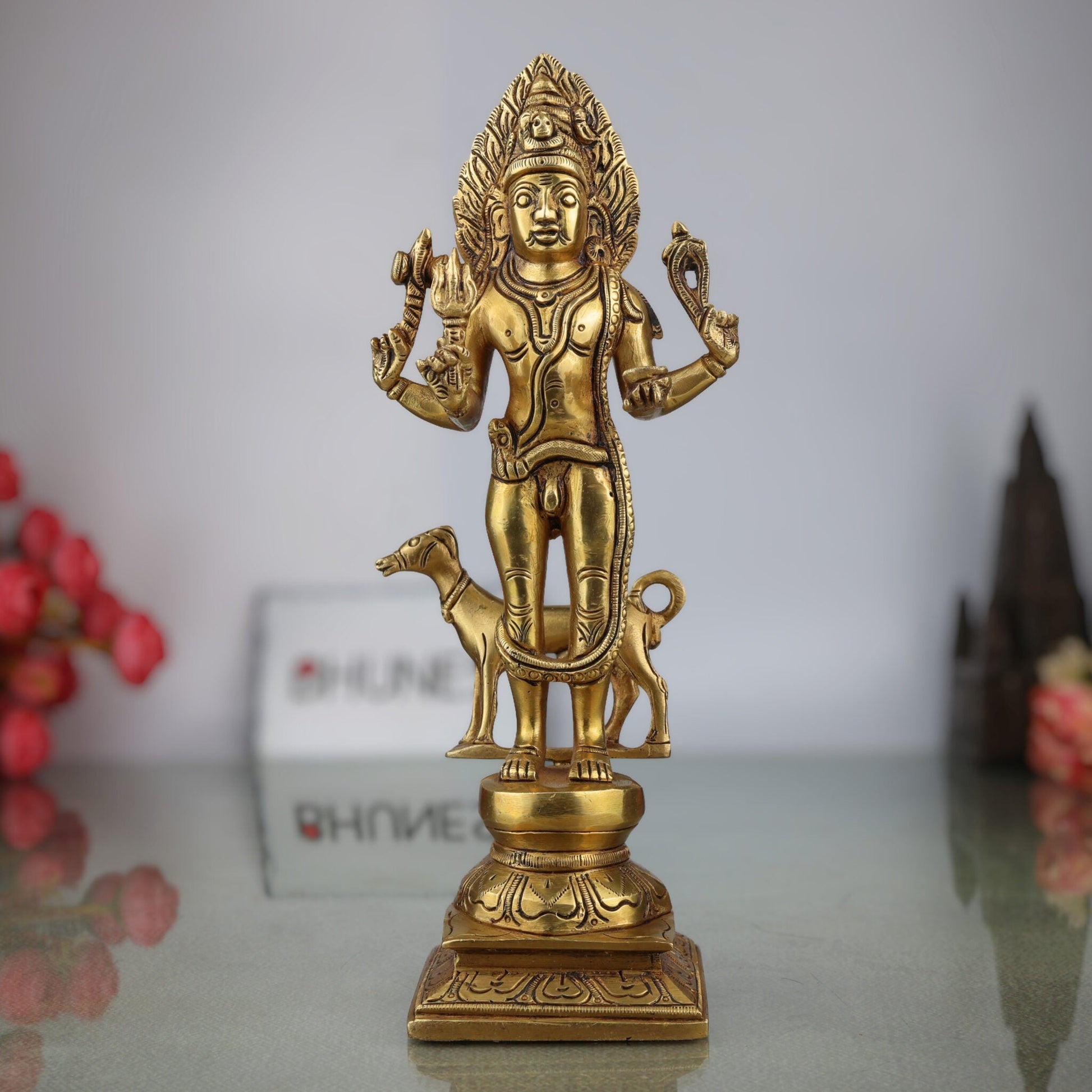 Brass Maha Kaal Bhairav Idol – Kalabhairava Statue, 11 Inch