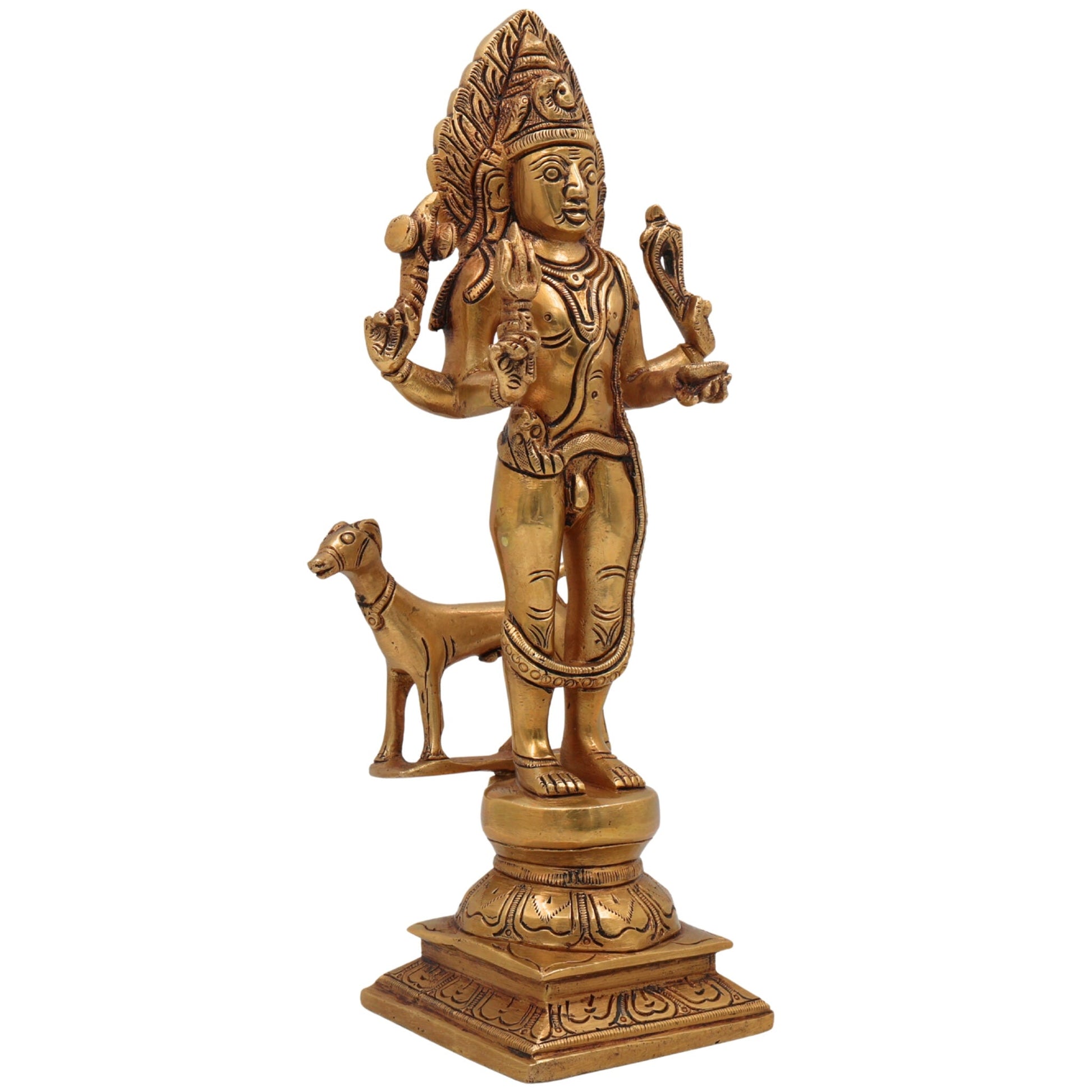 Brass Maha Kaal Bhairav Idol – Kalabhairava Statue, 11 Inch