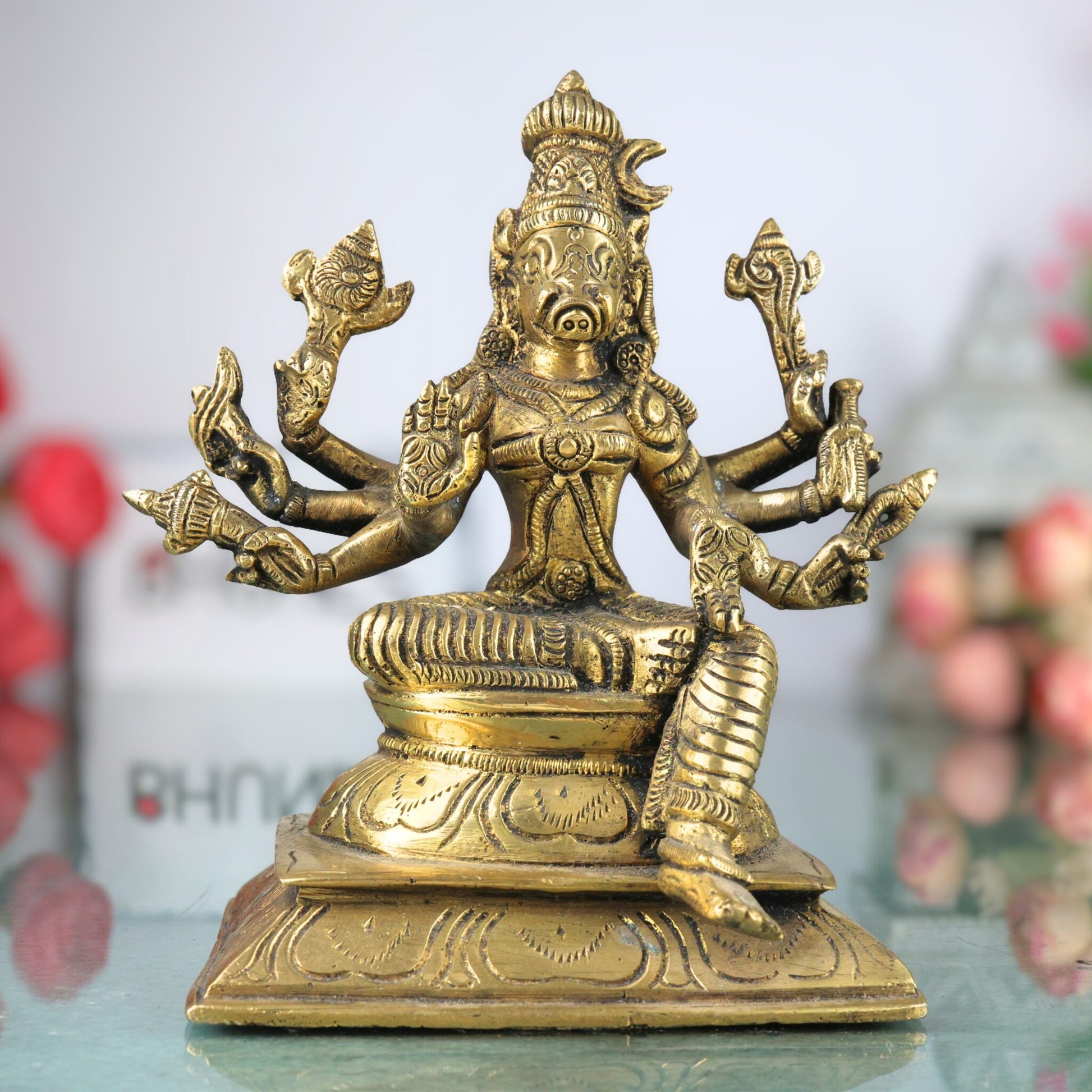 Handcrafted Brass Ashta Bhuja Varahi Devi Statue for Pooja & Temple, 5.5 Inch