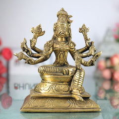 Handcrafted Brass Ashta Bhuja Varahi Devi Statue for Pooja & Temple, 5.5 Inch