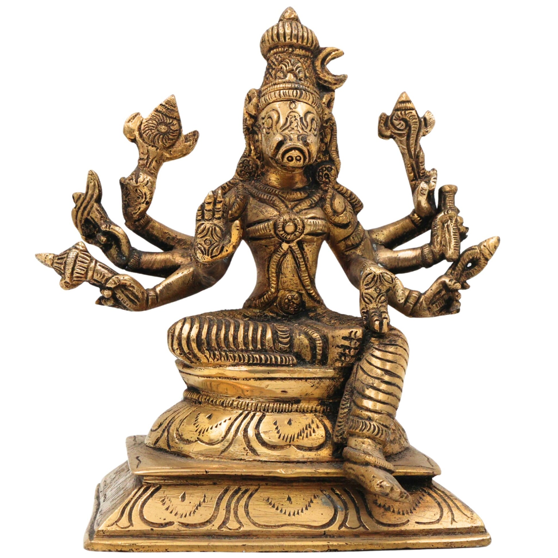 Handcrafted Brass Ashta Bhuja Varahi Devi Statue for Pooja & Temple, 5.5 Inch