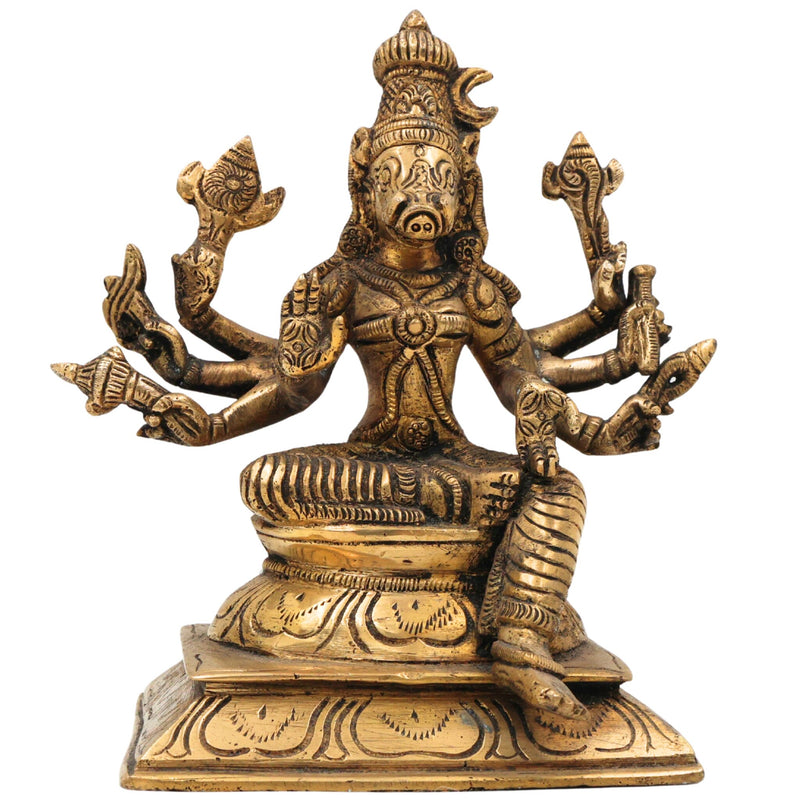 Handcrafted Brass Ashta Bhuja Varahi Devi Statue for Pooja & Temple, 5.5 Inch