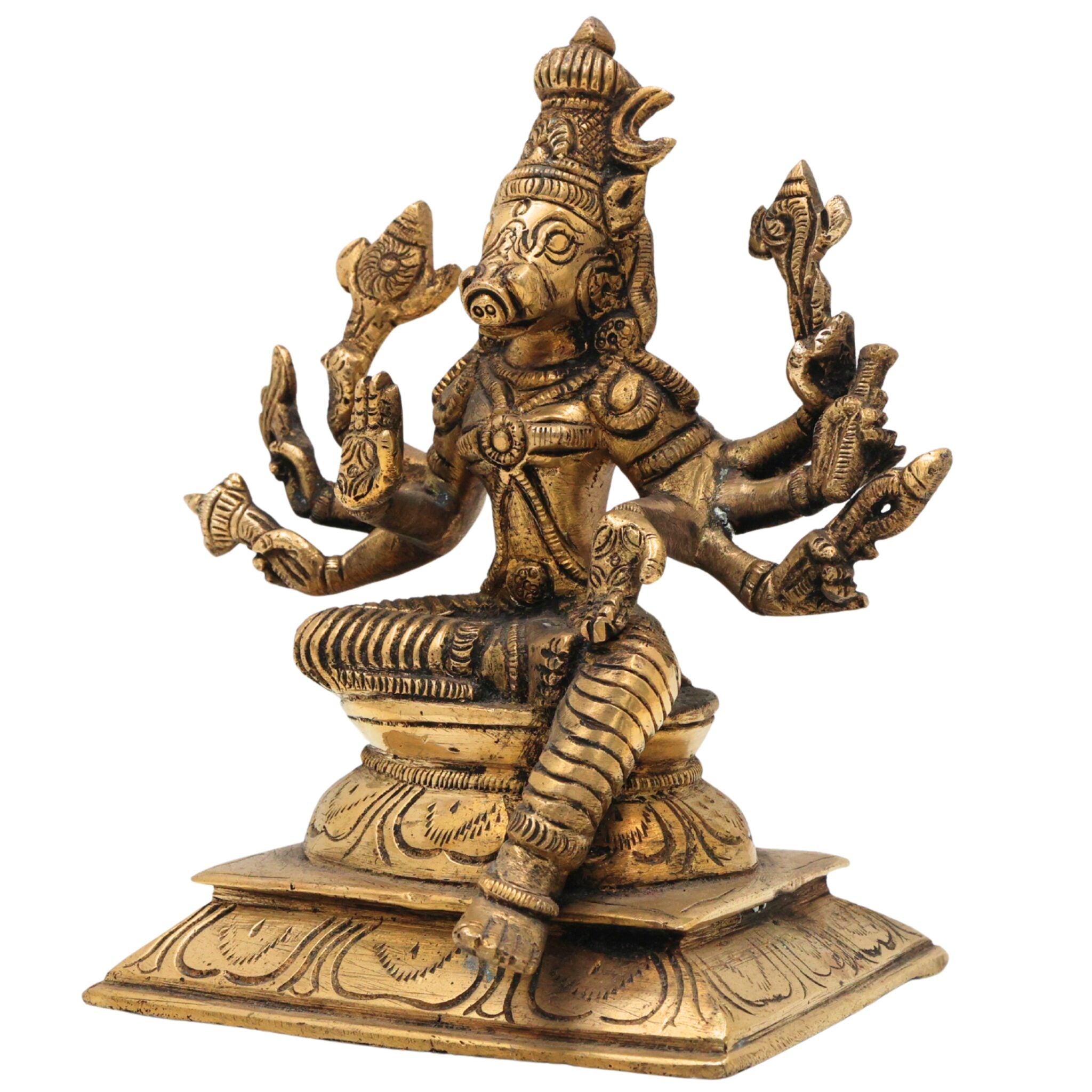Handcrafted Brass Ashta Bhuja Varahi Devi Statue for Pooja & Temple, 5.5 Inch
