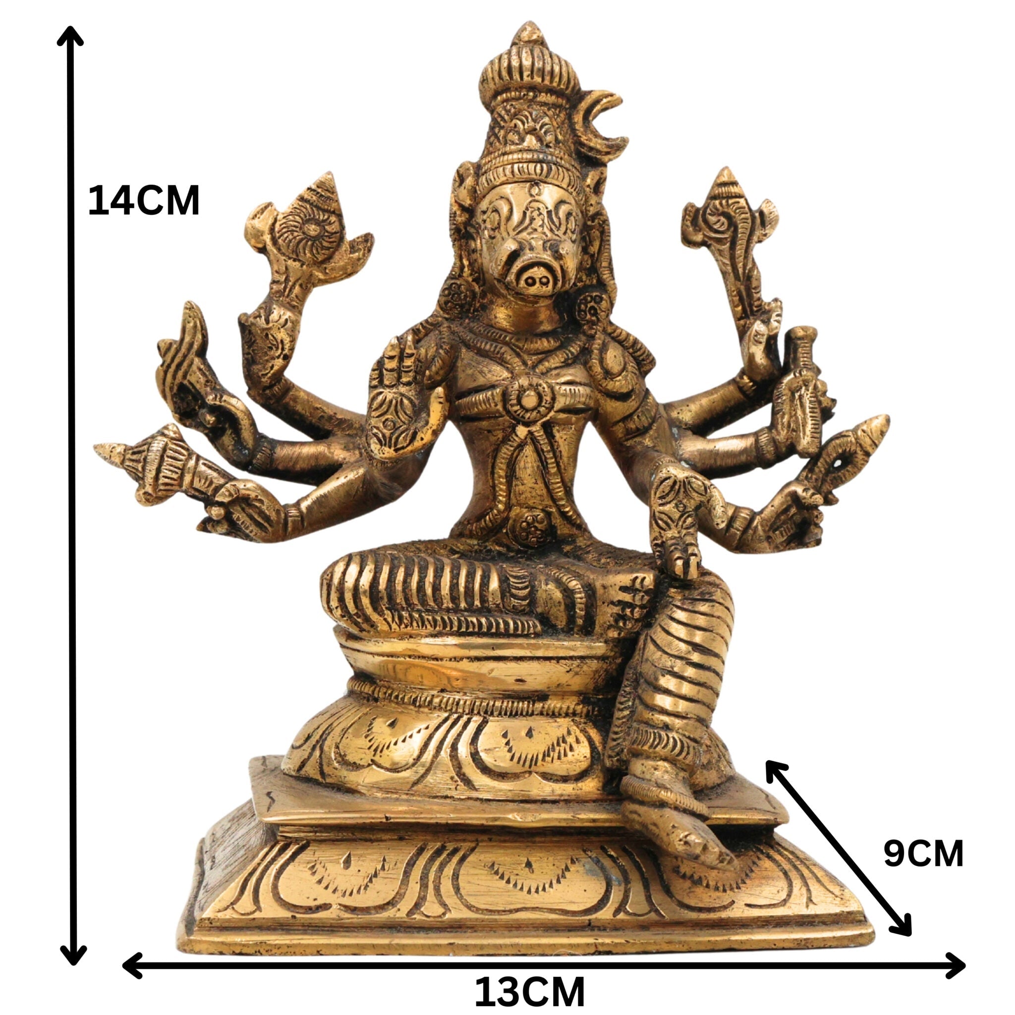 Handcrafted Brass Ashta Bhuja Varahi Devi Statue for Pooja & Temple, 5.5 Inch