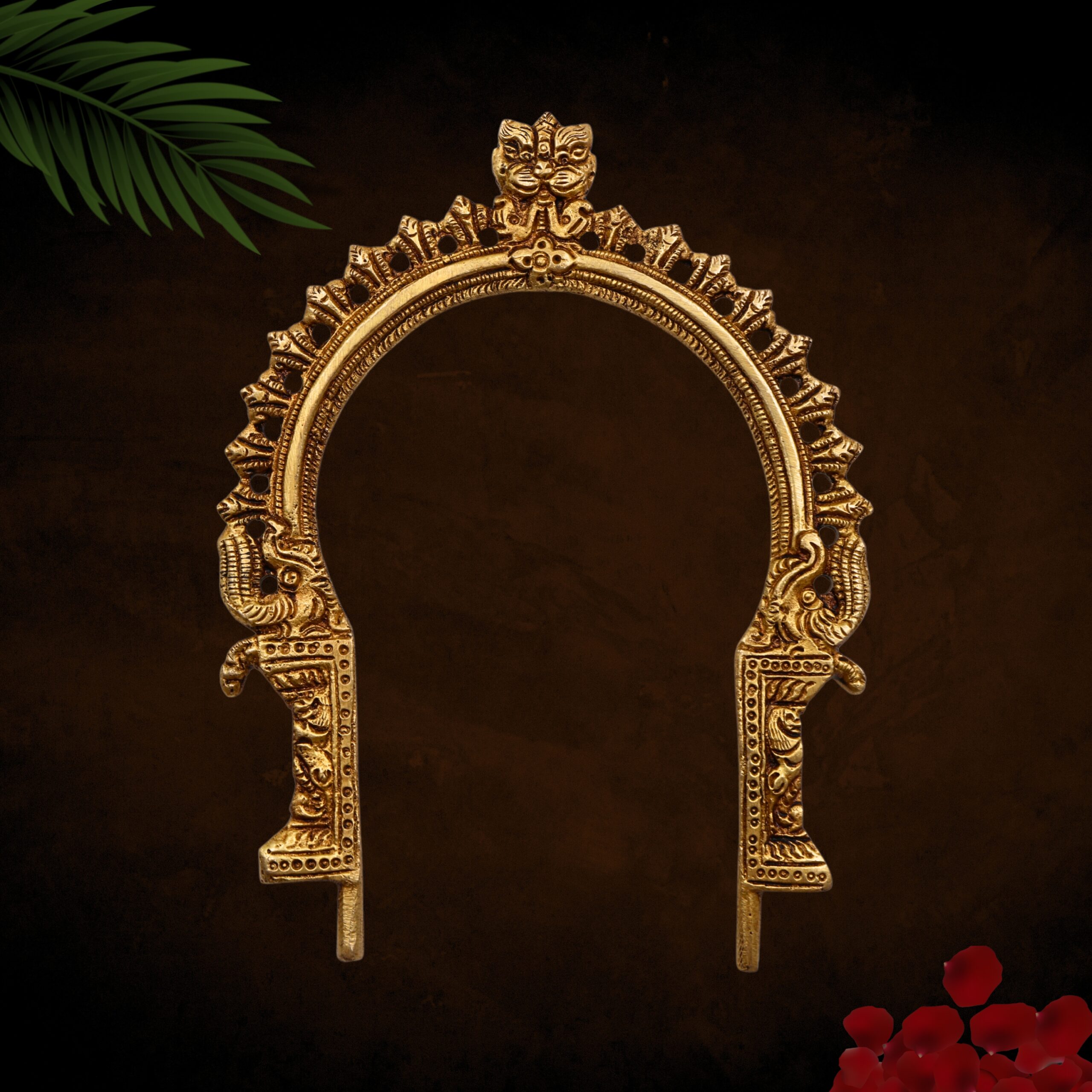 Bhunes Brass Small Prabhavali Frame Arch – Wall Hanging Prabhawal for Mandir, Prabhawali Backplate for Deity Idol, Prabhaval Pooja Decor for Temple & Home, Gold, 7.5 Inch, 1 Piece