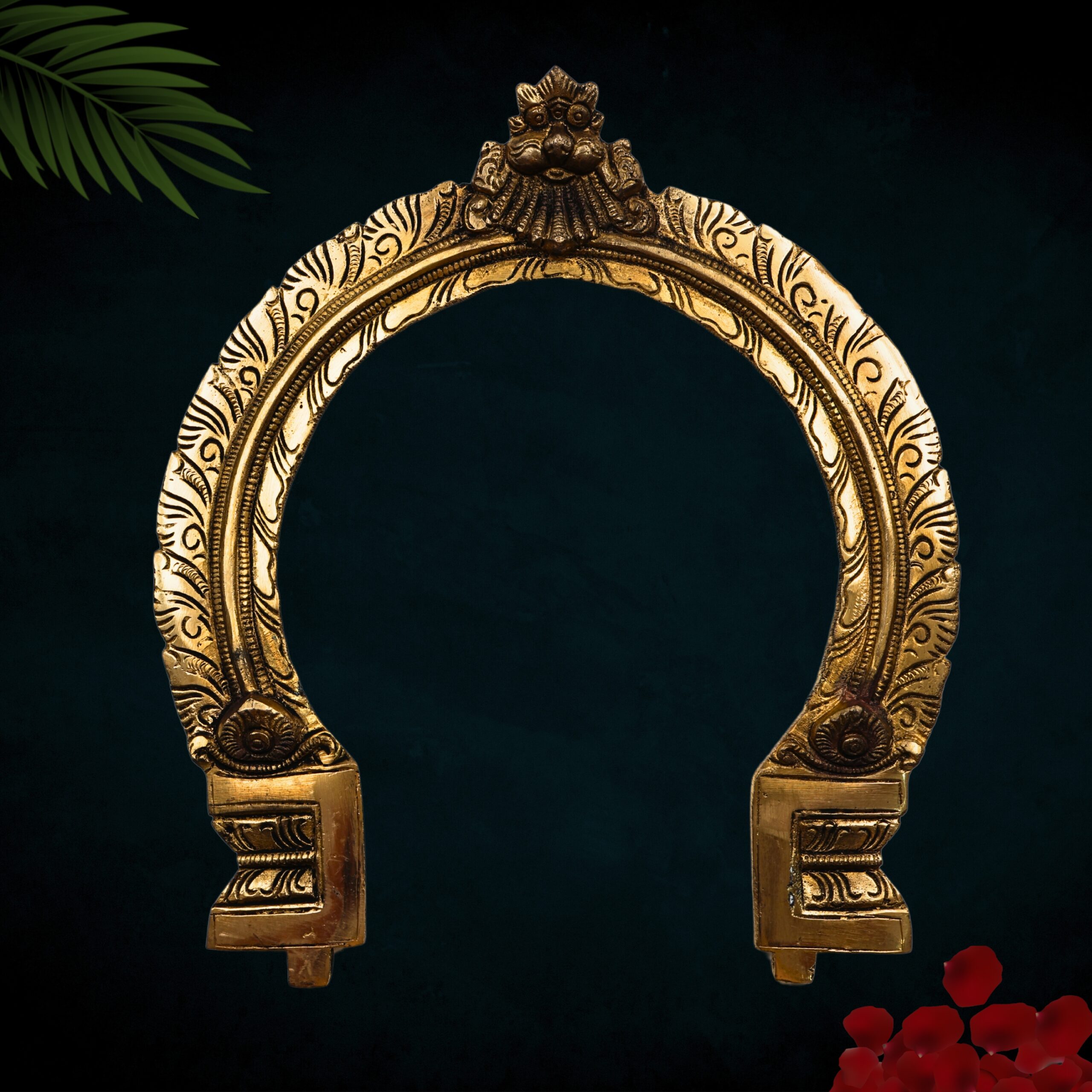 Bhunes Brass Traditional Prabhavali Arch Frame – Wall Hanging Prabhawali for Deity, Mandir & Home Temple Decor | Prabhaval with Kirtimukha Backplate for God Idol, Gold, 11 Inch, 1 Piece