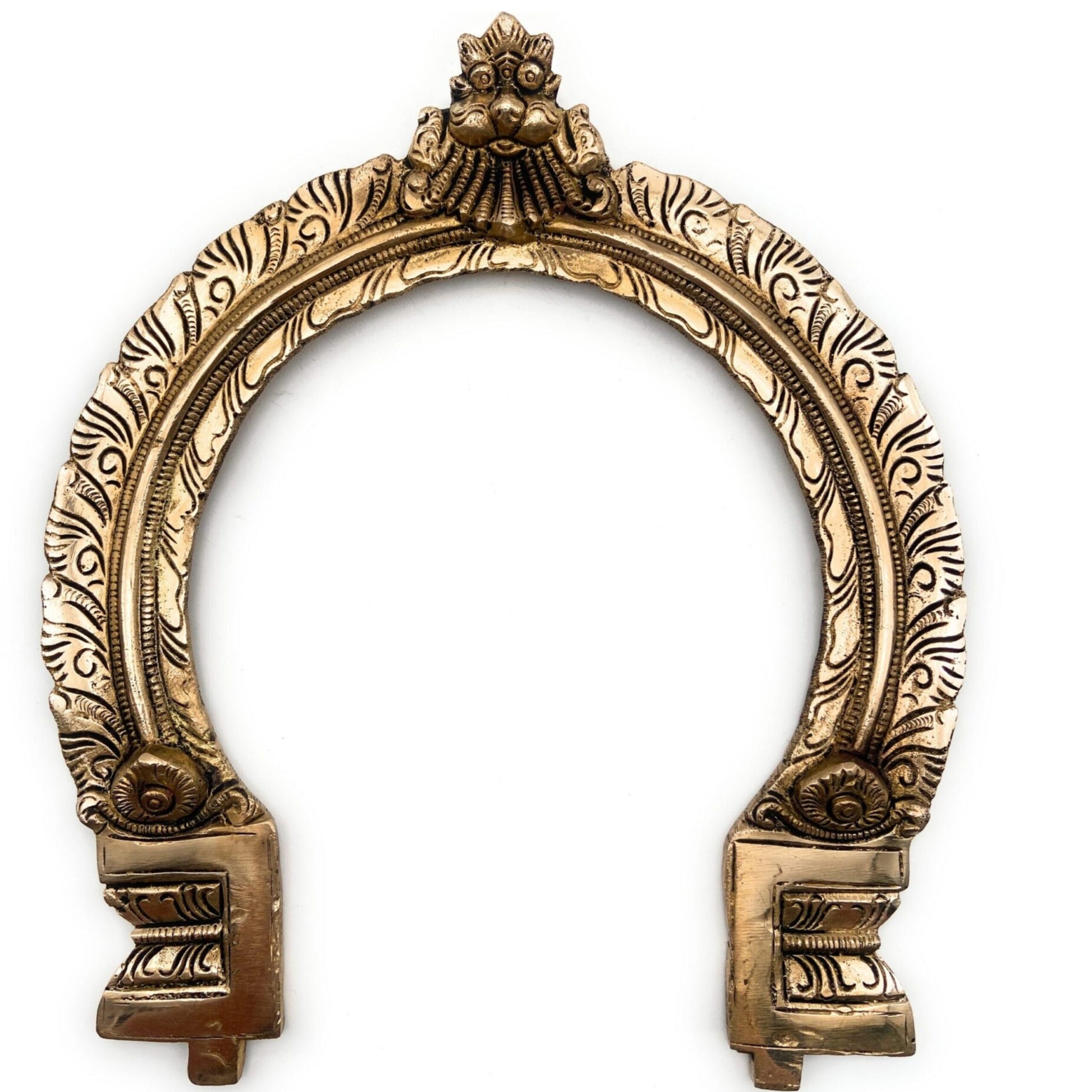 Bhunes Brass Traditional Prabhavali Arch Frame – Wall Hanging Prabhawali for Deity, Mandir & Home Temple Decor | Prabhaval with Kirtimukha Backplate for God Idol, Gold, 11 Inch, 1 Piece