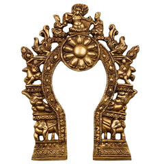 Bhunes Brass Prabhavali with Yali, Elephant & Deities – Traditional Arch Frame Wall Hanging for Home Temple | Prabhawali Prabhaval for Murti Backdrop Decor, Gold, 9 Inch, 1 Piece