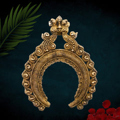 Bhunes Handcrafted Brass Prabhavali Frame Arch with Kirtimukha – Wall Hanging Prabhawal for Pooja Room, Temple Decor & Deity Backdrop, Gold, 9 Inch, 1 Piece
