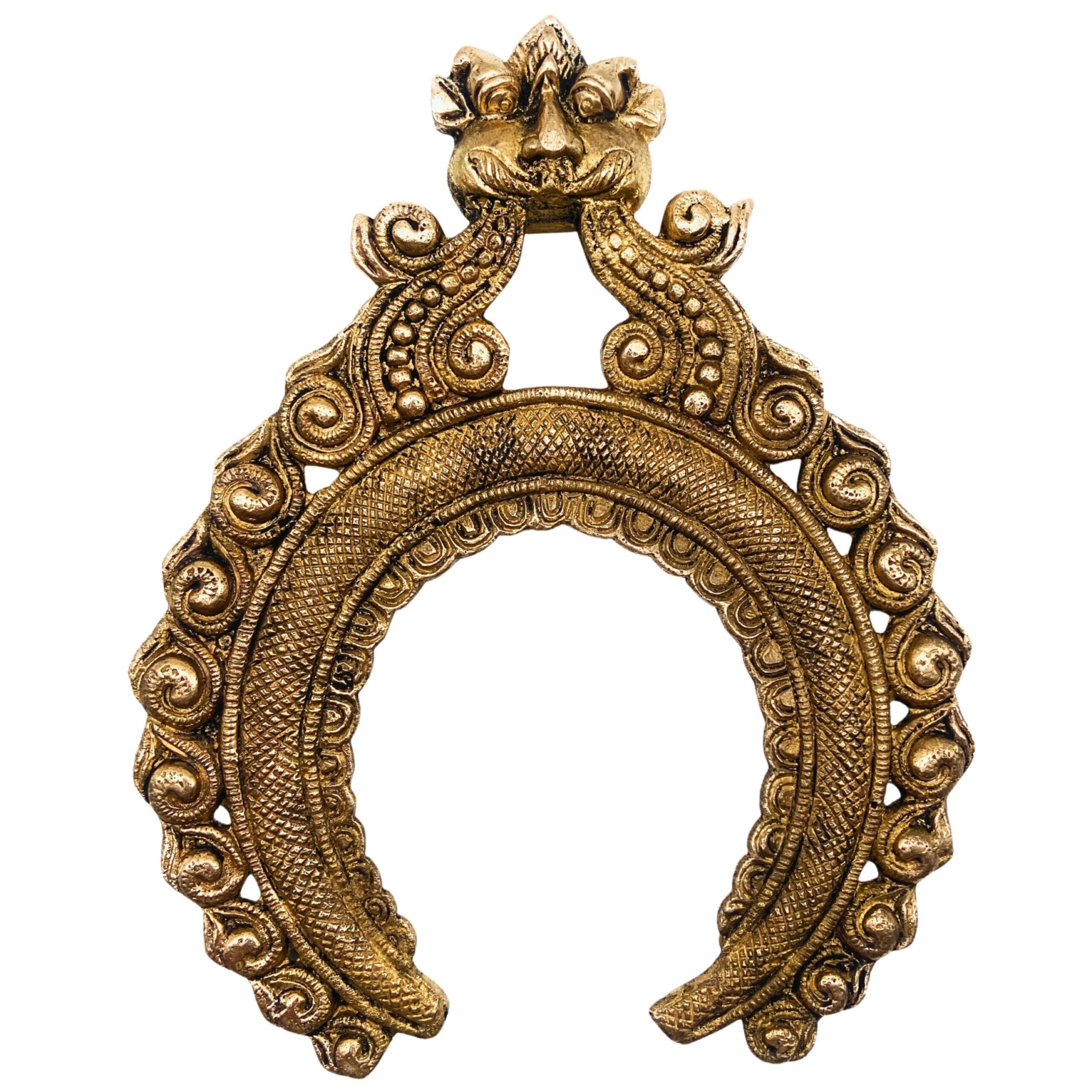 Bhunes Handcrafted Brass Prabhavali Frame Arch with Kirtimukha – Wall Hanging Prabhawal for Pooja Room, Temple Decor & Deity Backdrop, Gold, 9 Inch, 1 Piece