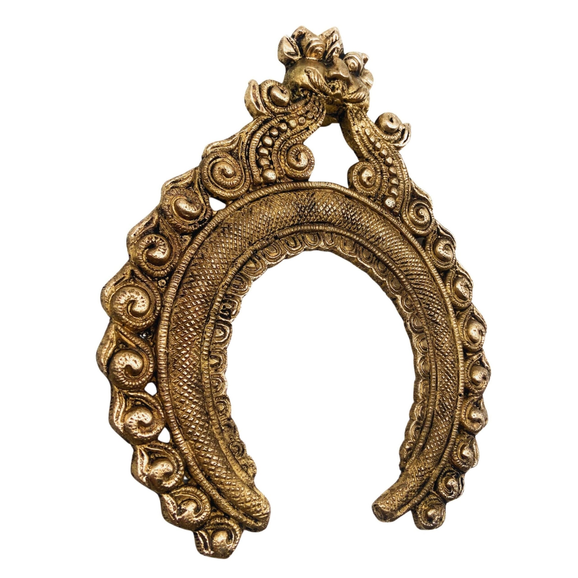 Bhunes Handcrafted Brass Prabhavali Frame Arch with Kirtimukha – Wall Hanging Prabhawal for Pooja Room, Temple Decor & Deity Backdrop, Gold, 9 Inch, 1 Piece