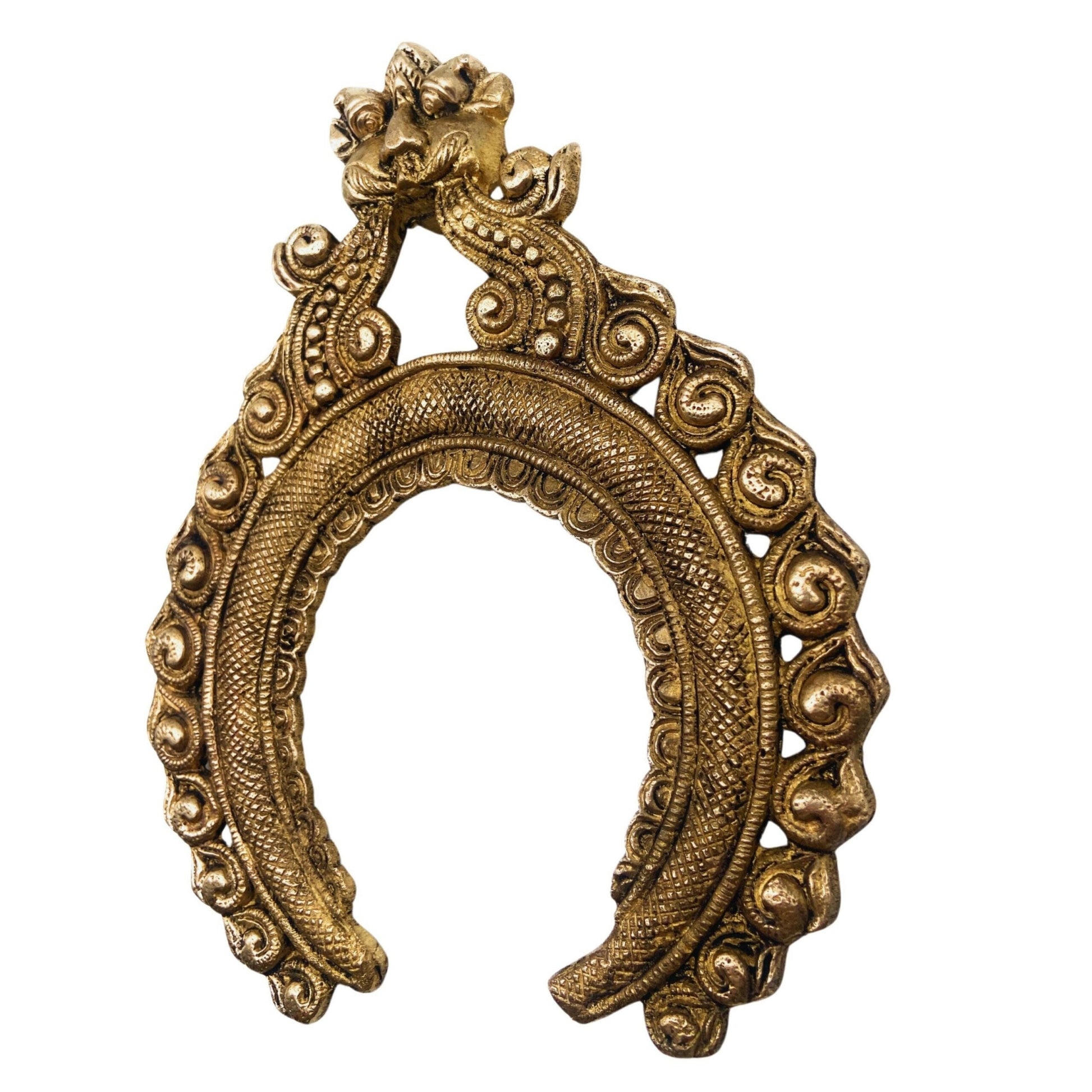 Bhunes Handcrafted Brass Prabhavali Frame Arch with Kirtimukha – Wall Hanging Prabhawal for Pooja Room, Temple Decor & Deity Backdrop, Gold, 9 Inch, 1 Piece