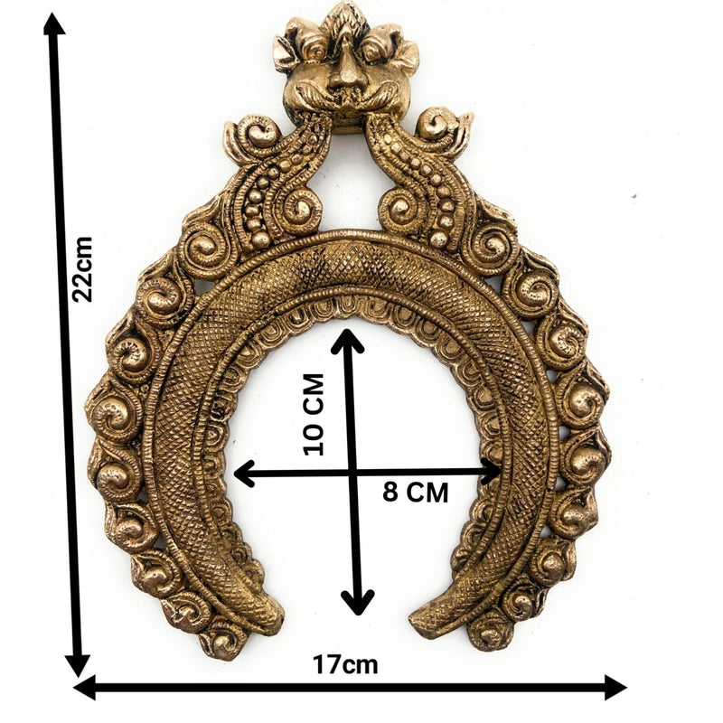 Bhunes Handcrafted Brass Prabhavali Frame Arch with Kirtimukha – Wall Hanging Prabhawal for Pooja Room, Temple Decor & Deity Backdrop, Gold, 9 Inch, 1 Piece