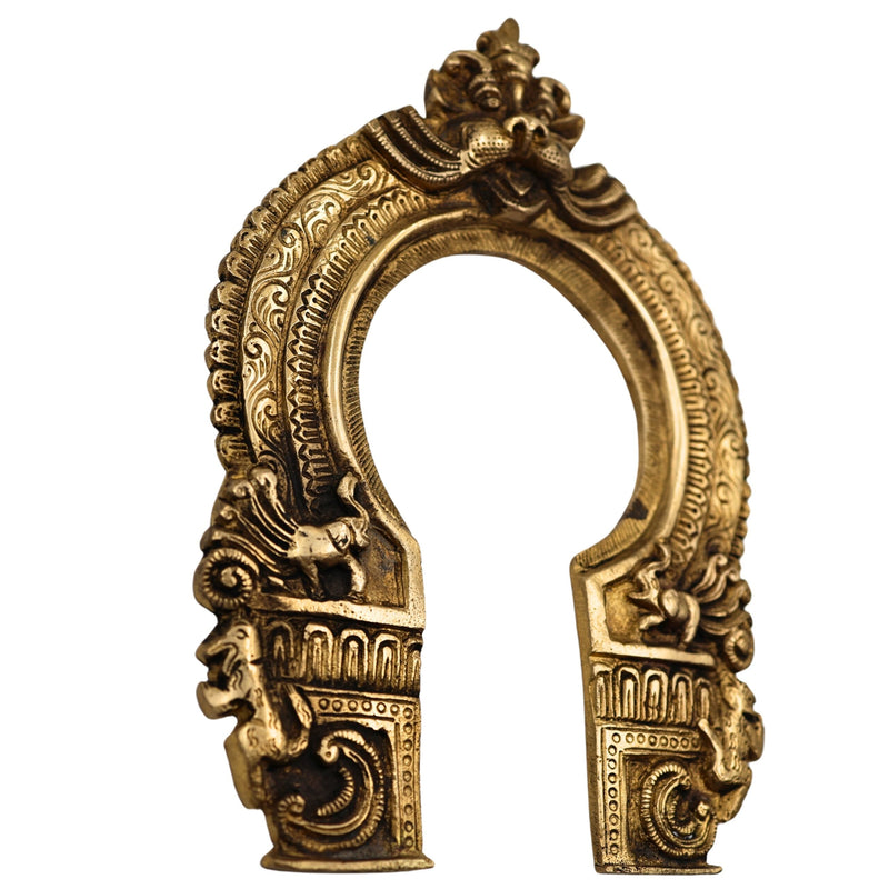 Bhunes Brass Hand-Carved Prabhavali Frame with Kirtimukha – Wall Hanging Arch for Pooja Room, Temple Decor, Prabhawal for Deity Idol Backdrop, Gold, 10 Inch, 1 Piece