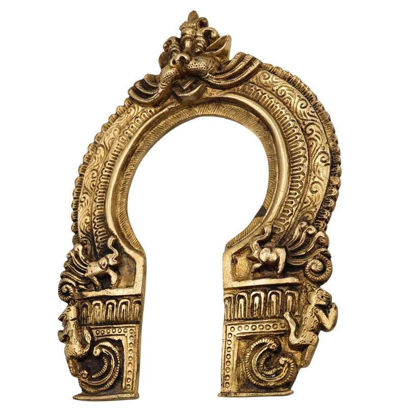 Bhunes Brass Hand-Carved Prabhavali Frame with Kirtimukha – Wall Hanging Arch for Pooja Room, Temple Decor, Prabhawal for Deity Idol Backdrop, Gold, 10 Inch, 1 Piece