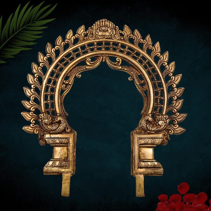 Bhunes Brass Handmade Prabhavali Arch Frame for Deity – Wall Hanging Prabhawali Prabhaval for Temple, Home Decor & Pooja Backdrop | 1.8 KG Traditional Brass Arch, Gold, 13 Inch, 1 Piece