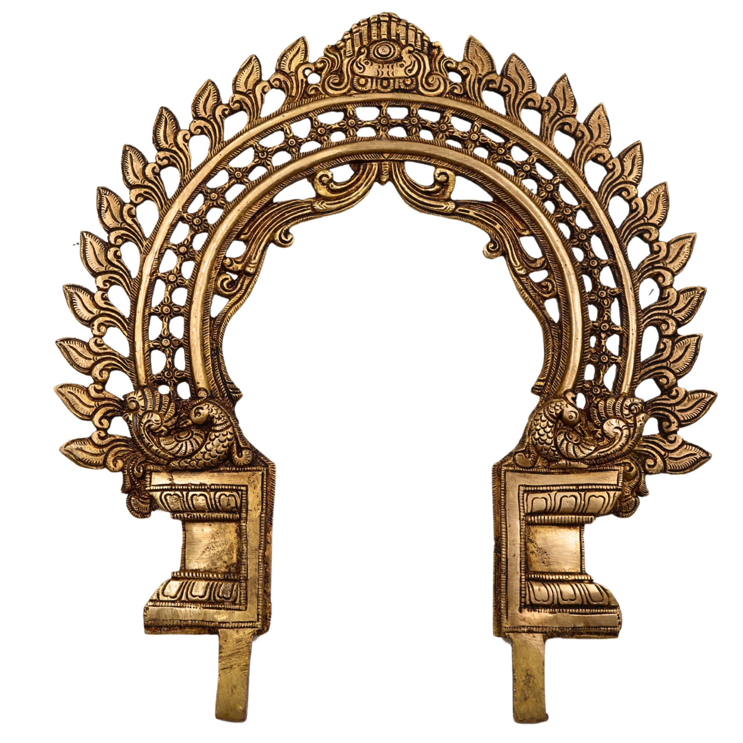 Bhunes Brass Handmade Prabhavali Arch Frame for Deity – Wall Hanging Prabhawali Prabhaval for Temple, Home Decor & Pooja Backdrop | 1.8 KG Traditional Brass Arch, Gold, 13 Inch, 1 Piece