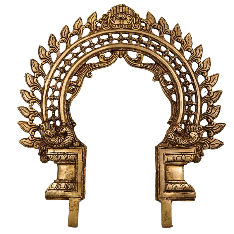 Bhunes Brass Handmade Prabhavali Arch Frame for Deity – Wall Hanging Prabhawali Prabhaval for Temple, Home Decor & Pooja Backdrop | 1.8 KG Traditional Brass Arch, Gold, 13 Inch, 1 Piece