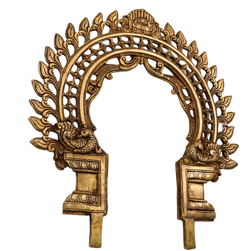 Bhunes Brass Handmade Prabhavali Arch Frame for Deity – Wall Hanging Prabhawali Prabhaval for Temple, Home Decor & Pooja Backdrop | 1.8 KG Traditional Brass Arch, Gold, 13 Inch, 1 Piece
