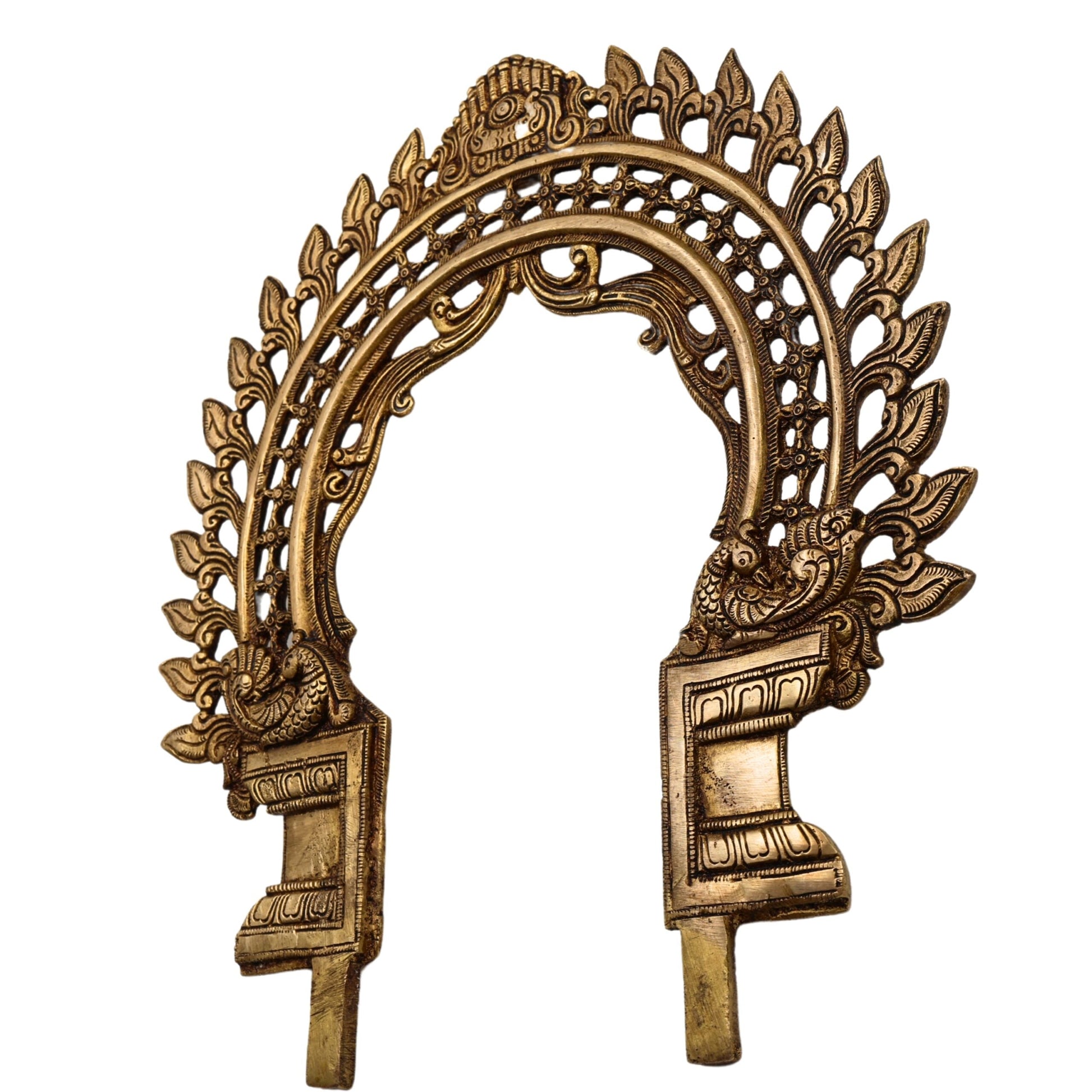 Bhunes Brass Handmade Prabhavali Arch Frame for Deity – Wall Hanging Prabhawali Prabhaval for Temple, Home Decor & Pooja Backdrop | 1.8 KG Traditional Brass Arch, Gold, 13 Inch, 1 Piece
