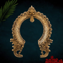 Bhunes Brass Handmade Prabhavali Arch Frame for Home Temple Decor – Wall Hanging Prabhawal Prabhawali Prabhaval for Deity | Traditional Kirtimukha Backdrop, Gold, 14.5 Inch, 1 Piece