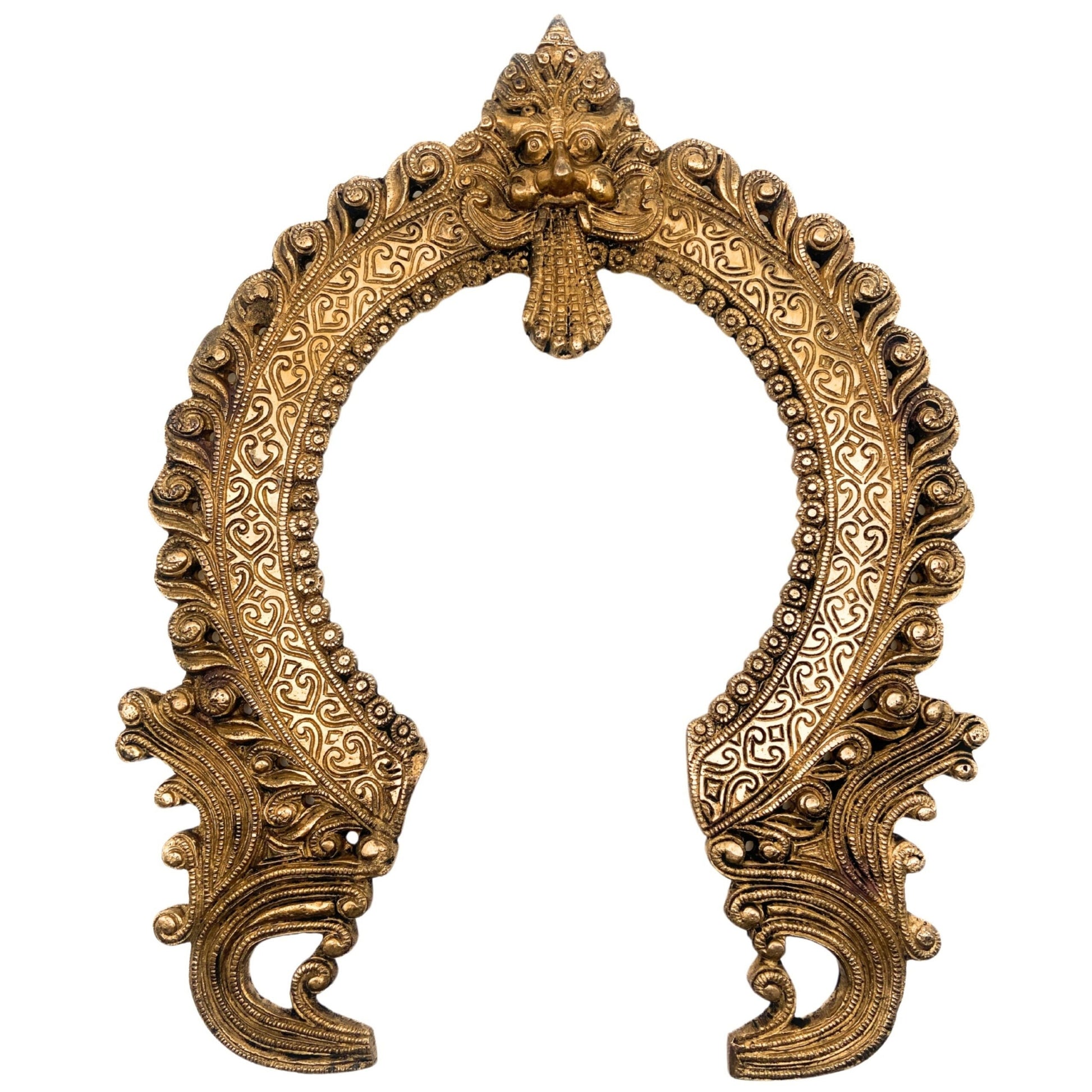 Bhunes Brass Handmade Prabhavali Arch Frame for Home Temple Decor – Wall Hanging Prabhawal Prabhawali Prabhaval for Deity | Traditional Kirtimukha Backdrop, Gold, 14.5 Inch, 1 Piece