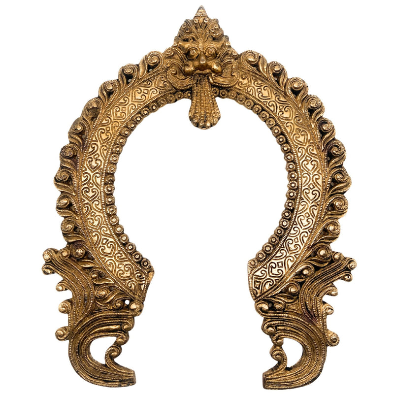 Bhunes Brass Handmade Prabhavali Arch Frame for Home Temple Decor – Wall Hanging Prabhawal Prabhawali Prabhaval for Deity | Traditional Kirtimukha Backdrop, Gold, 14.5 Inch, 1 Piece