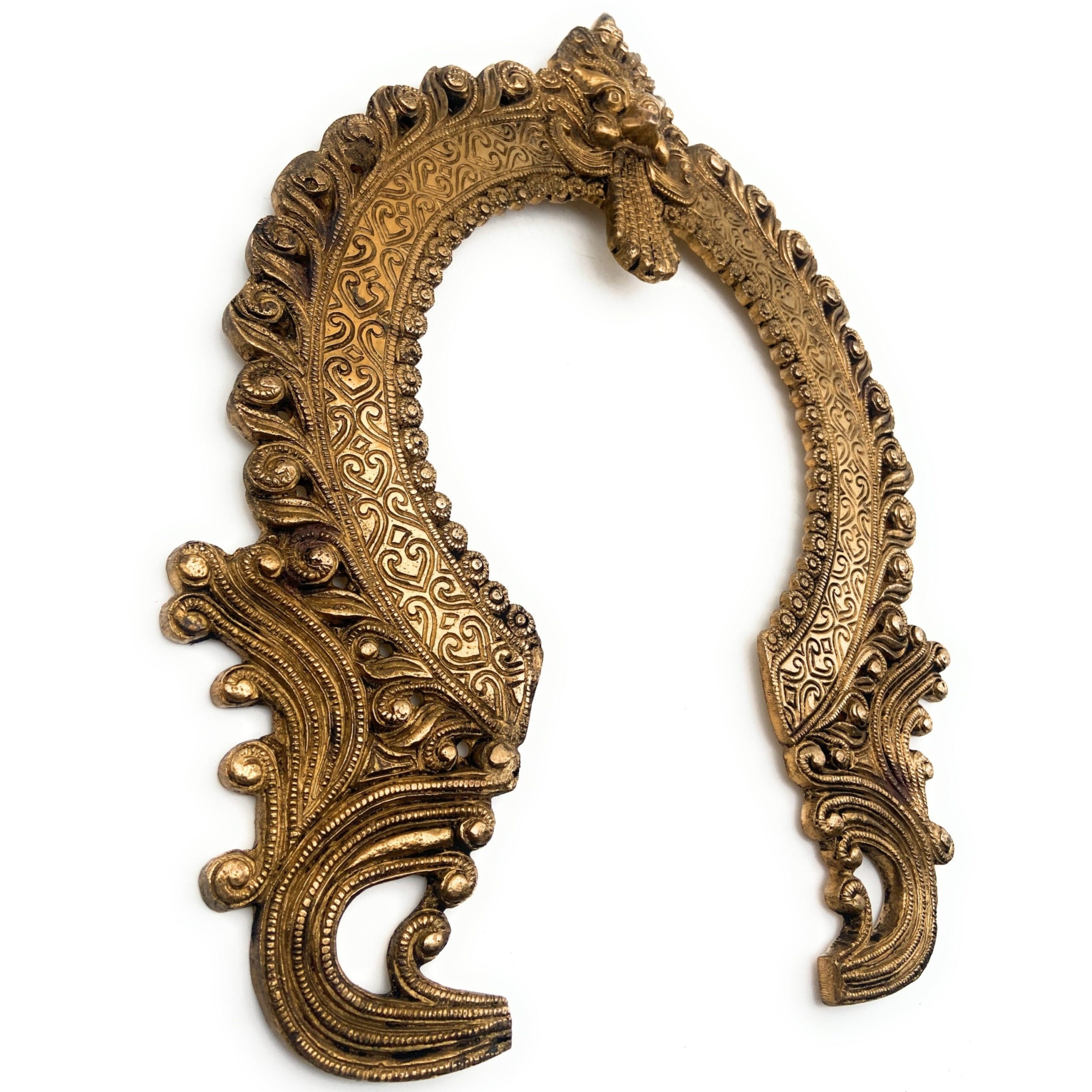 Bhunes Brass Handmade Prabhavali Arch Frame for Home Temple Decor – Wall Hanging Prabhawal Prabhawali Prabhaval for Deity | Traditional Kirtimukha Backdrop, Gold, 14.5 Inch, 1 Piece