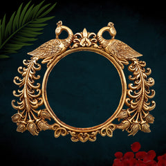 Bhunes Brass Prabhavali with Two Peacock | Traditional Arch Frame for God Idol | Prabhamandala Wall Hanging for Home Temple Decor | Prabhawali Backdrop for Deity | Mandir Pooja Prabhaval, Gold, 8.5 Inch, 1 Piece