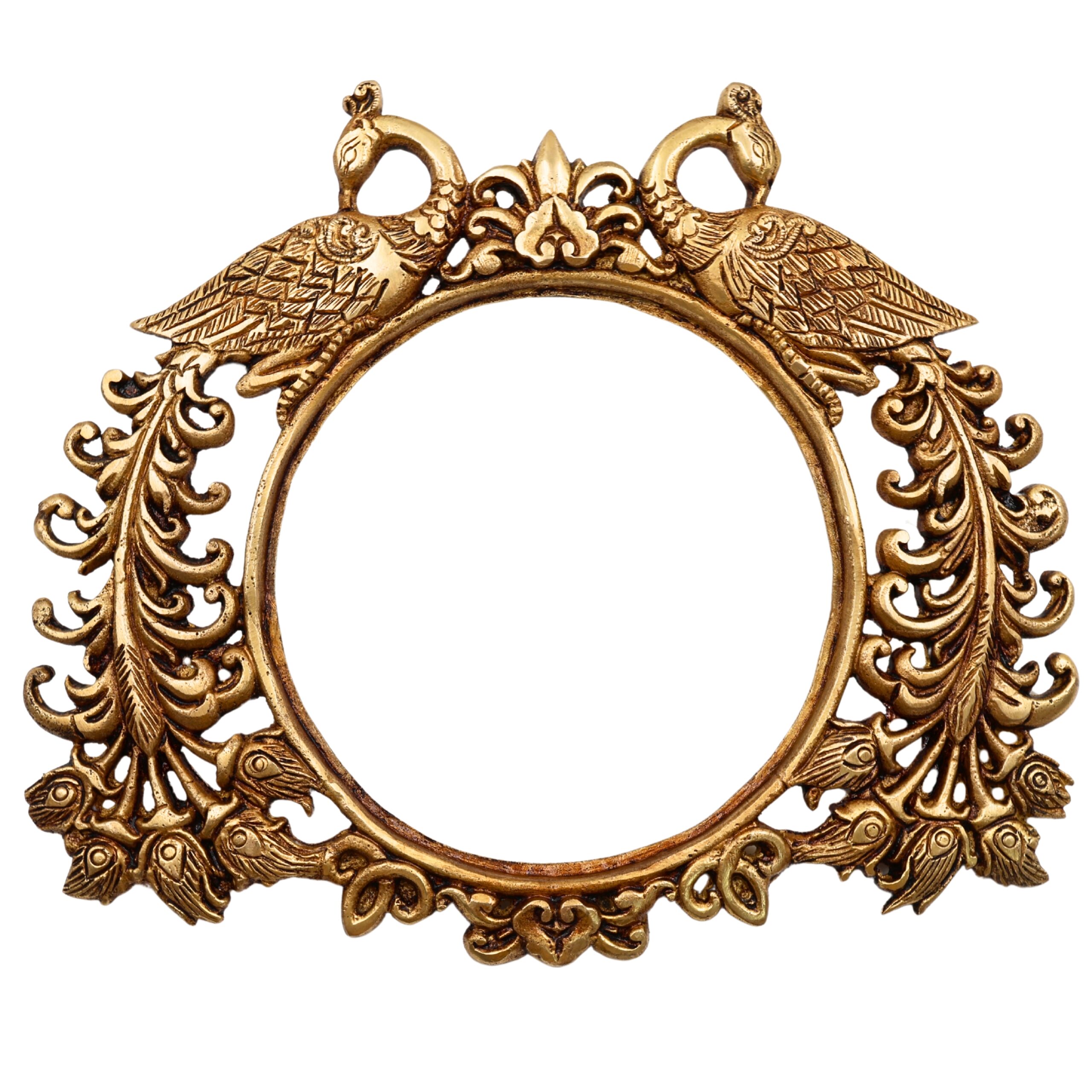 Bhunes Brass Prabhavali with Two Peacock | Traditional Arch Frame for God Idol | Prabhamandala Wall Hanging for Home Temple Decor | Prabhawali Backdrop for Deity | Mandir Pooja Prabhaval, Gold, 8.5 Inch, 1 Piece
