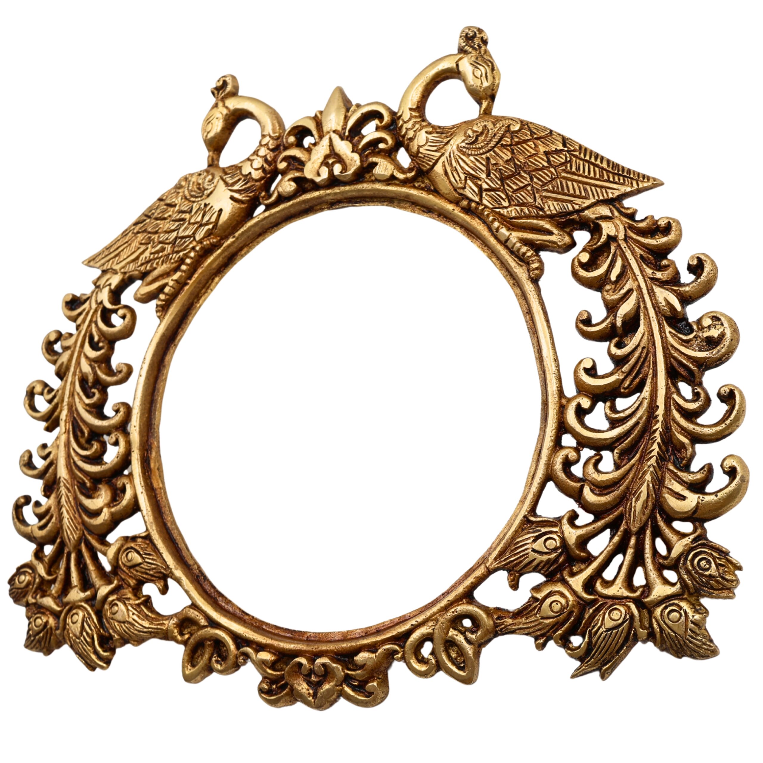 Bhunes Brass Prabhavali with Two Peacock | Traditional Arch Frame for God Idol | Prabhamandala Wall Hanging for Home Temple Decor | Prabhawali Backdrop for Deity | Mandir Pooja Prabhaval, Gold, 8.5 Inch, 1 Piece