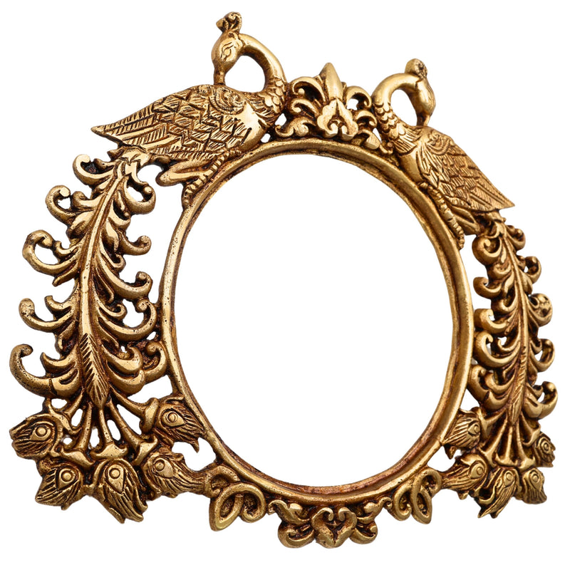 Bhunes Brass Prabhavali with Two Peacock | Traditional Arch Frame for God Idol | Prabhamandala Wall Hanging for Home Temple Decor | Prabhawali Backdrop for Deity | Mandir Pooja Prabhaval, Gold, 8.5 Inch, 1 Piece