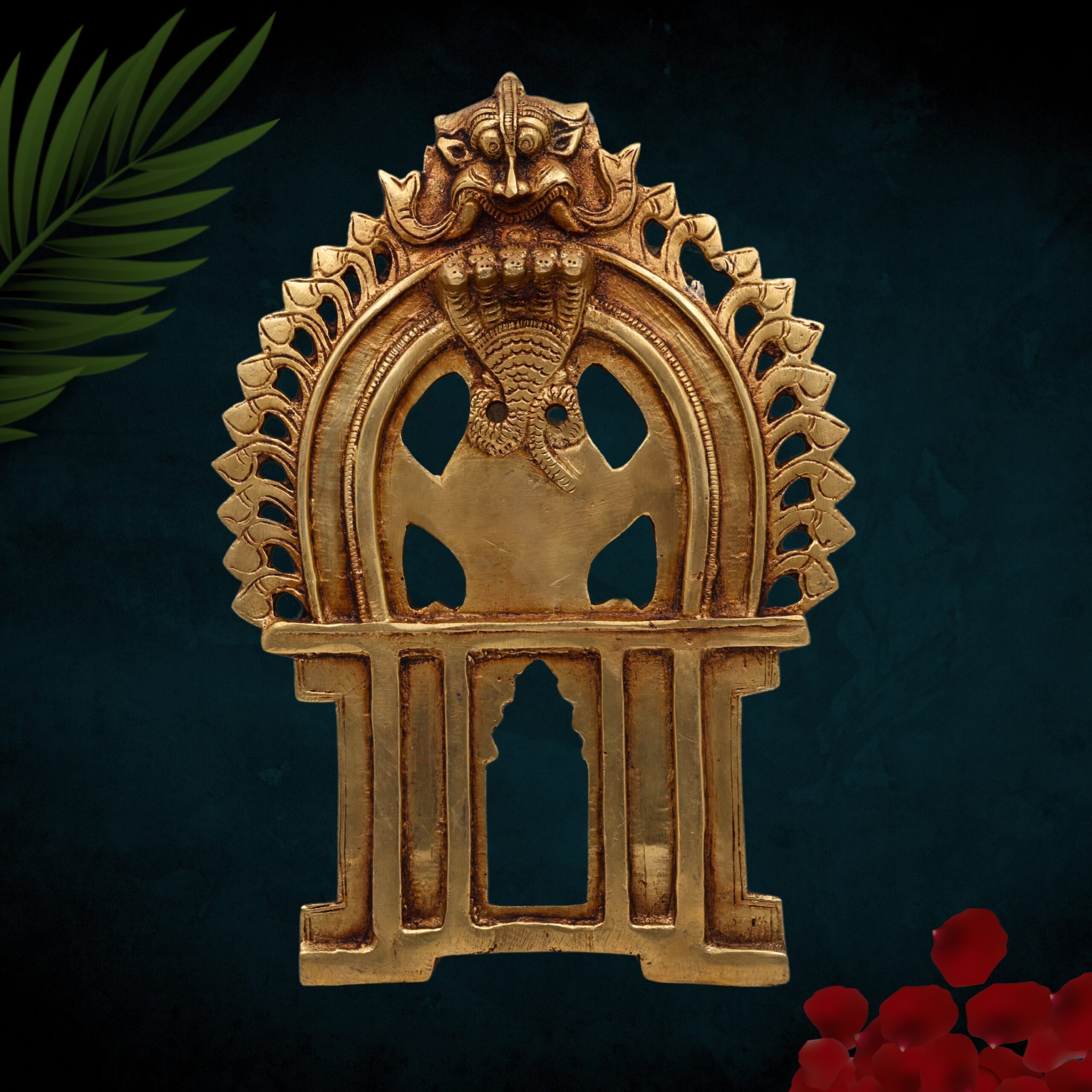 Bhunes Brass Prabhavali Arch Frame Wall Hanging – Prabhawali Prabhaval for Home Temple Decor | Traditional Kirtimukha Brass Backplate for God Idol, Gold, 9.5 Inch, 1 Piece
