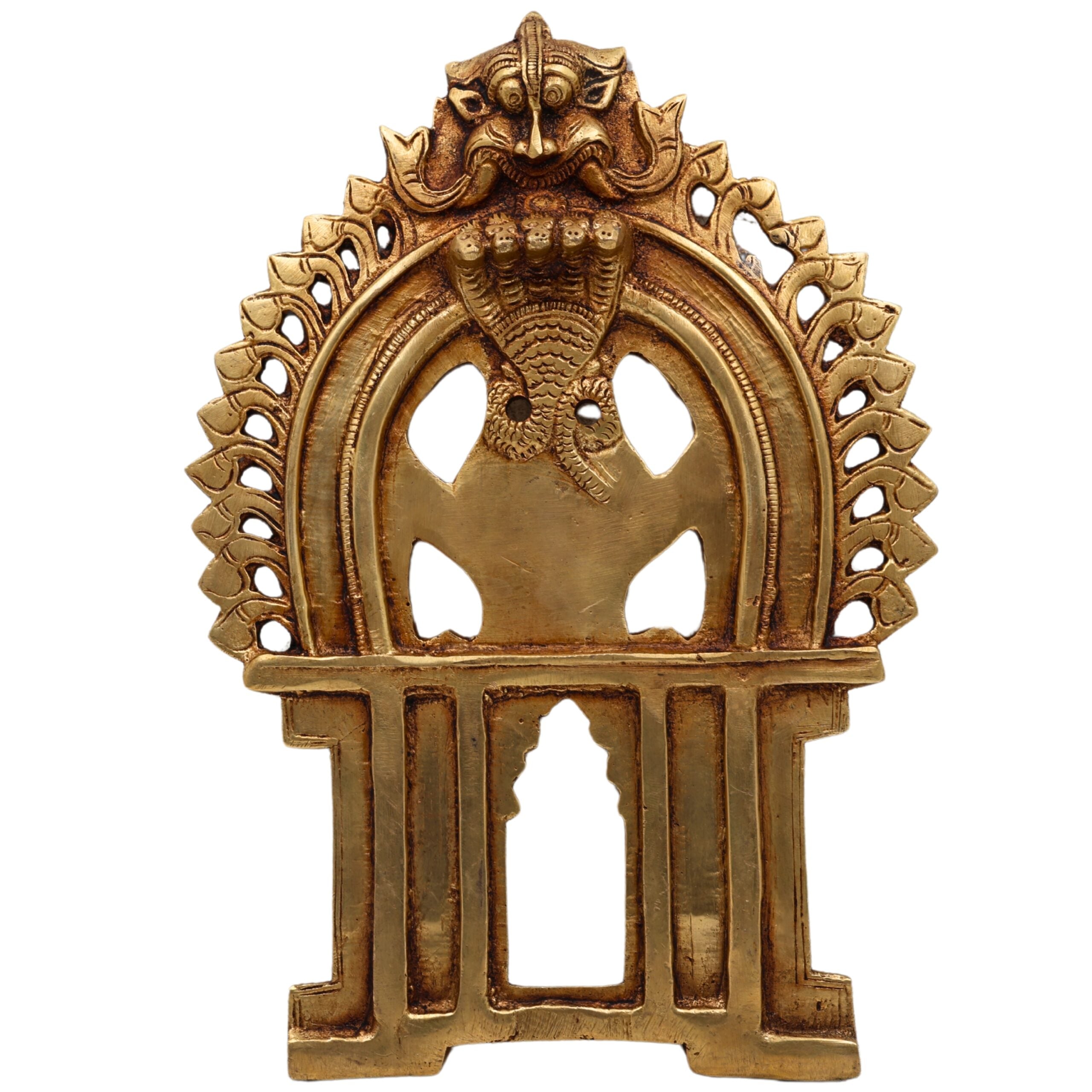 Bhunes Brass Prabhavali Arch Frame Wall Hanging – Prabhawali Prabhaval for Home Temple Decor | Traditional Kirtimukha Brass Backplate for God Idol, Gold, 9.5 Inch, 1 Piece