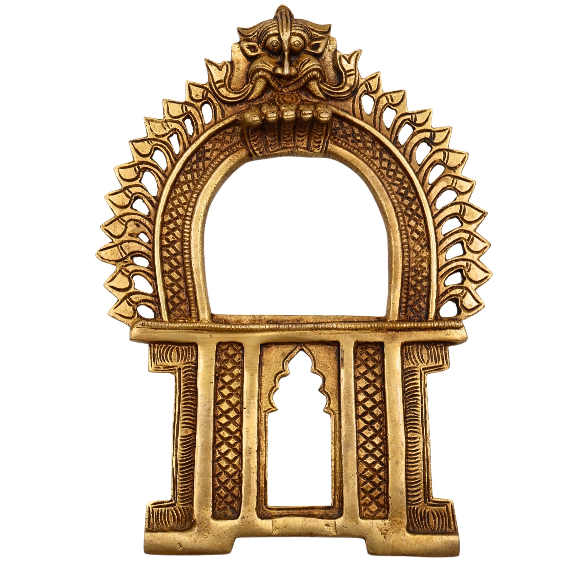 Brass Prabhavali Arch Frame for Deity, Wall Hanging Temple Decor | Traditional Prabhawali Prabhaval Kirtimukha for Mandir & Home Pooja, Gold, 9 Inch, 1 Piece
