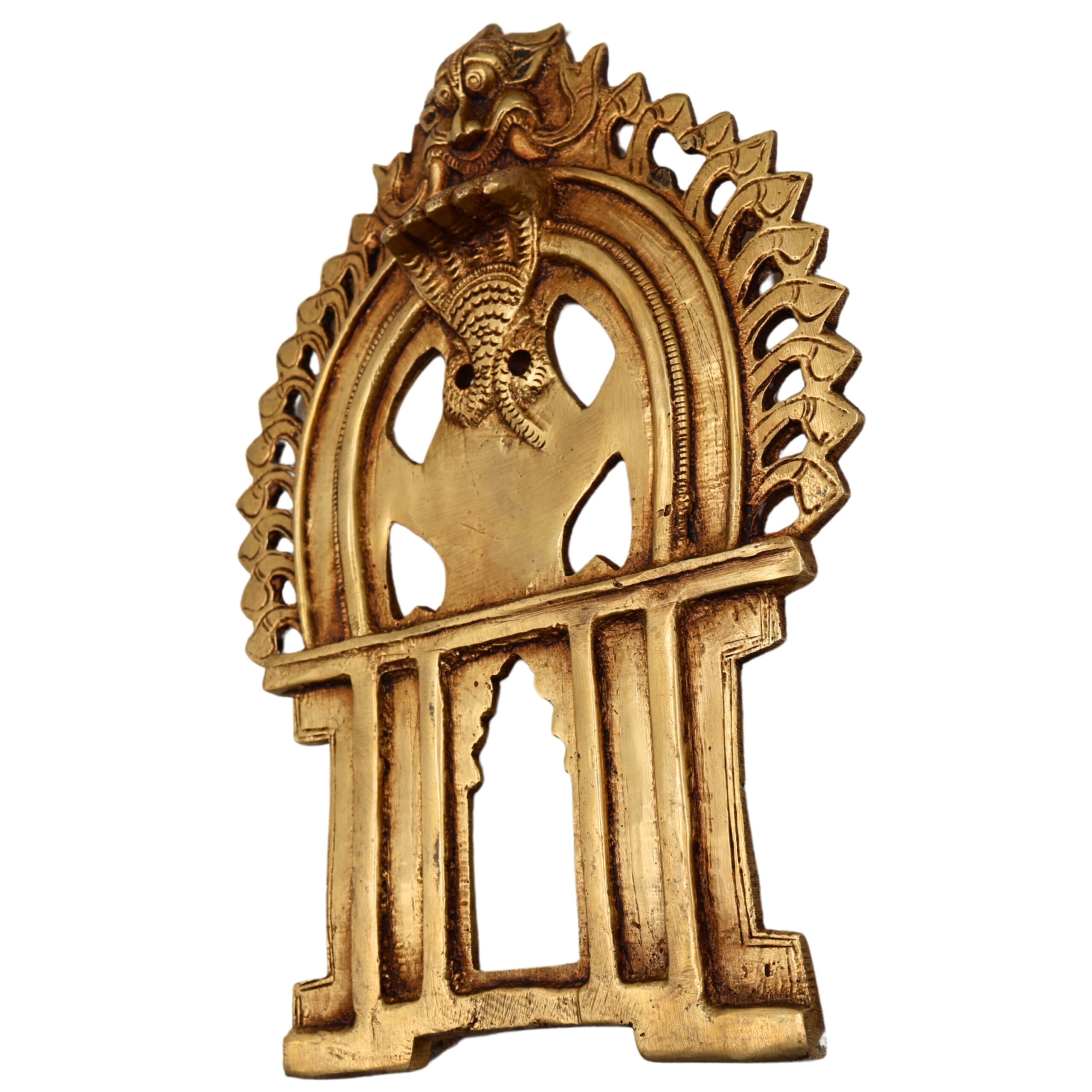 Bhunes Brass Prabhavali Arch Frame Wall Hanging – Prabhawali Prabhaval for Home Temple Decor | Traditional Kirtimukha Brass Backplate for God Idol, Gold, 9.5 Inch, 1 Piece