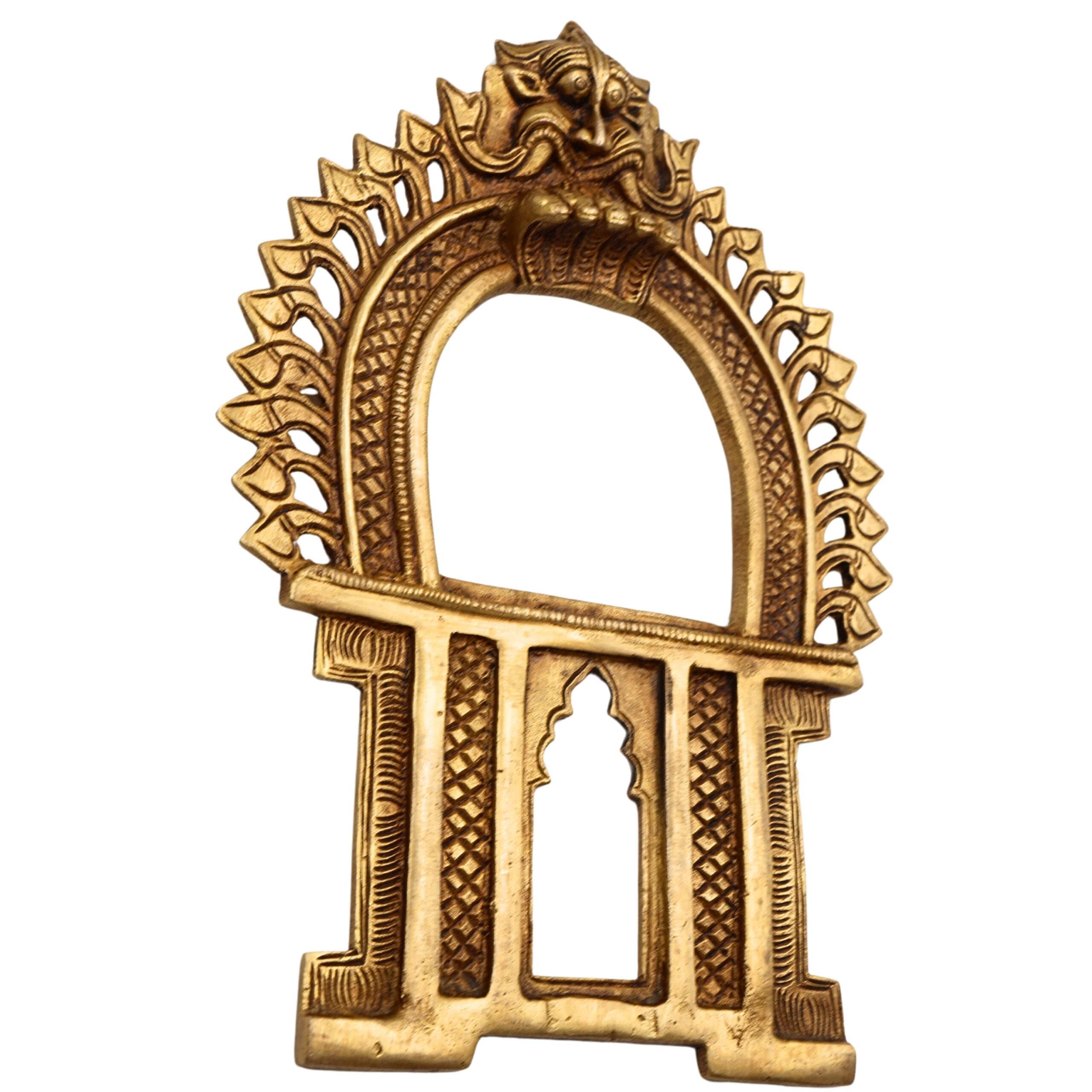 Brass Prabhavali Arch Frame for Deity, Wall Hanging Temple Decor | Traditional Prabhawali Prabhaval Kirtimukha for Mandir & Home Pooja, Gold, 9 Inch, 1 Piece