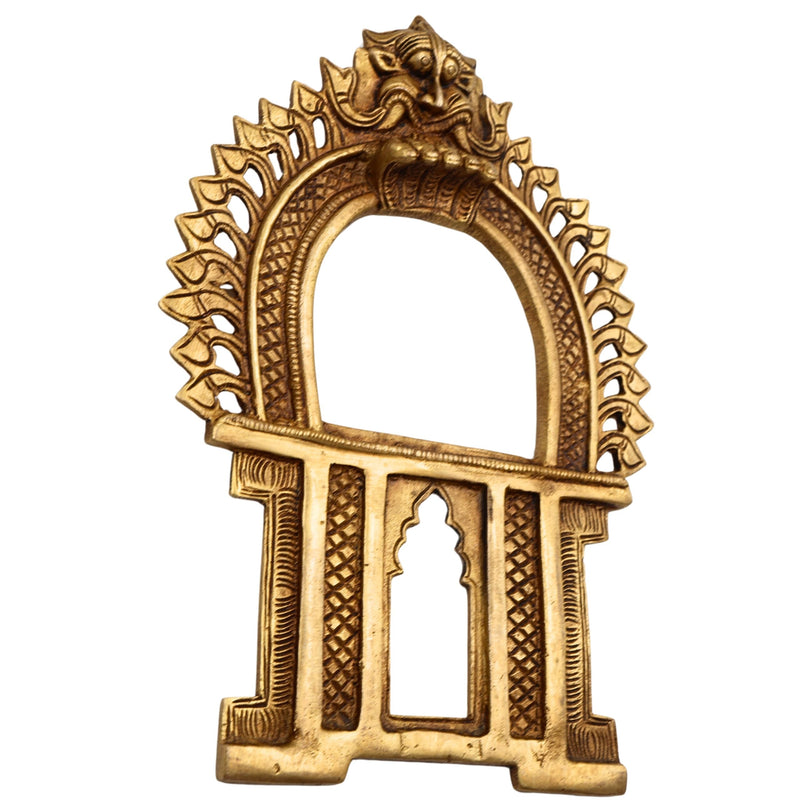 Brass Prabhavali Arch Frame for Deity, Wall Hanging Temple Decor | Traditional Prabhawali Prabhaval Kirtimukha for Mandir & Home Pooja, Gold, 9 Inch, 1 Piece