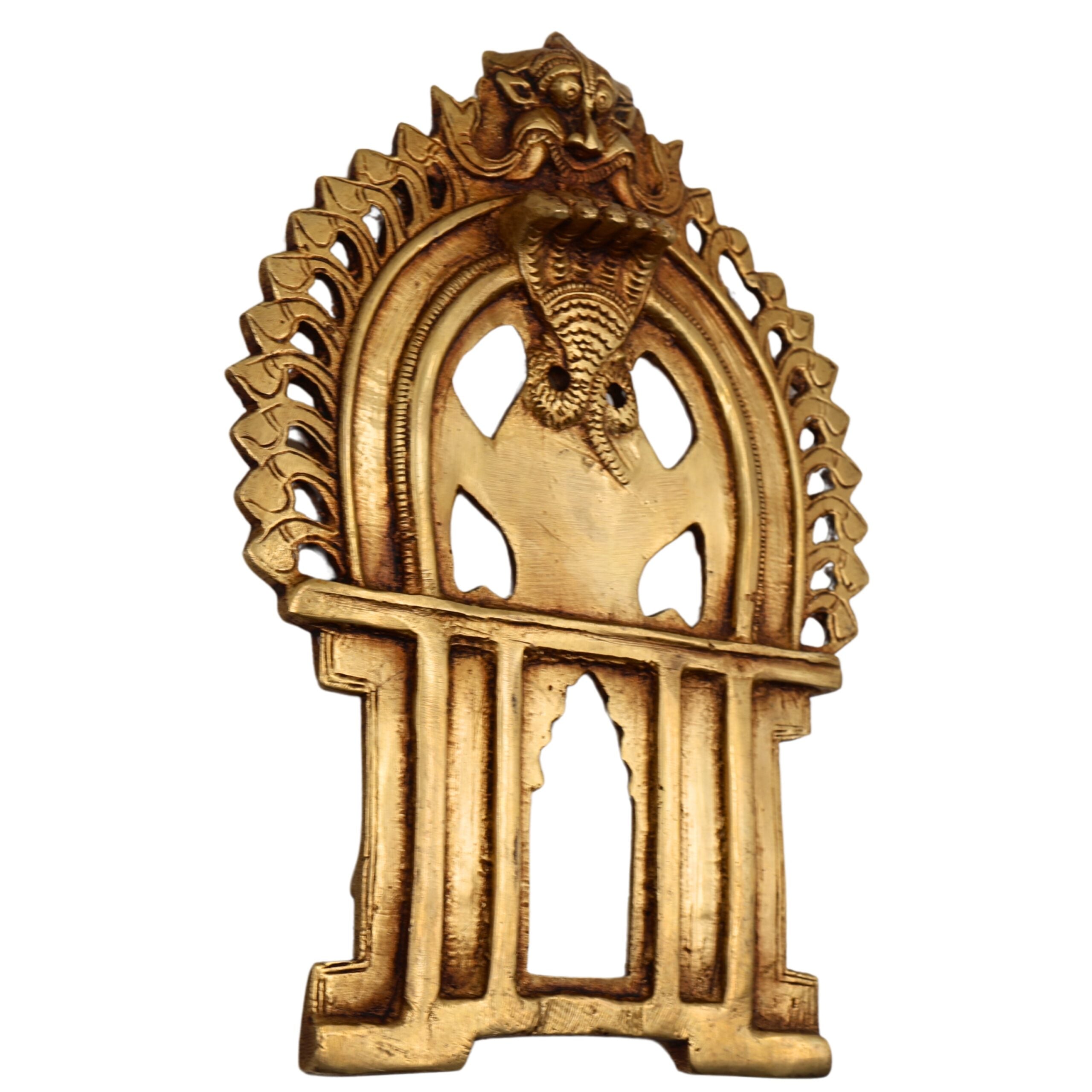 Bhunes Brass Prabhavali Arch Frame Wall Hanging – Prabhawali Prabhaval for Home Temple Decor | Traditional Kirtimukha Brass Backplate for God Idol, Gold, 9.5 Inch, 1 Piece