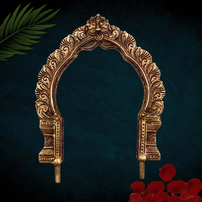 Bhunes Handmade Brass Prabhavali Frame for Home Temple, Pooja Room, Deity Idols - Antique Wall Hanging Arch for Spiritual & Indian Decor, Gold, 8 Inch, 1 Piece