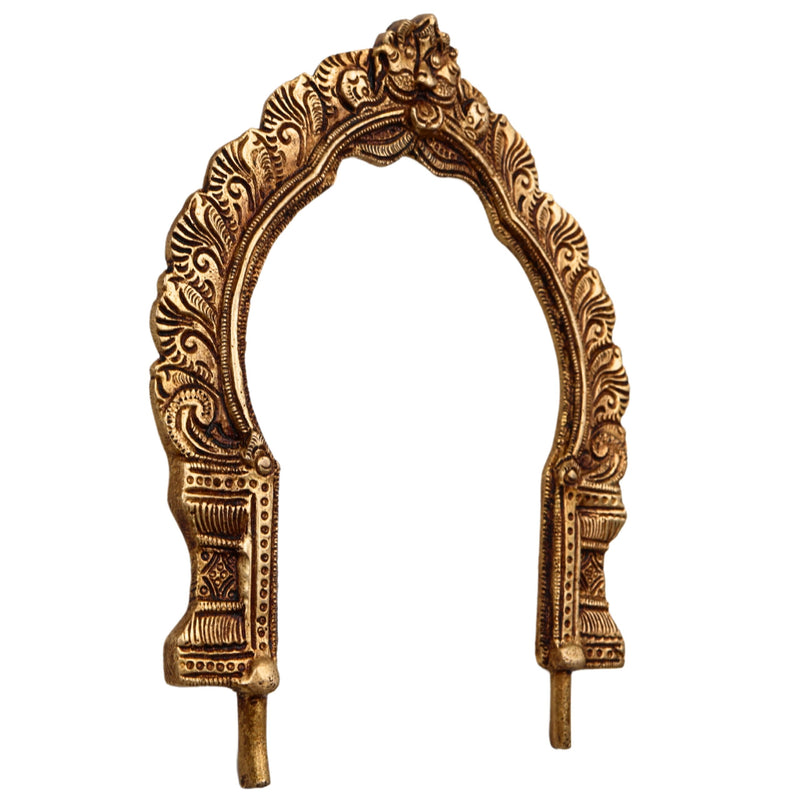 Bhunes Handmade Brass Prabhavali Frame for Home Temple, Pooja Room, Deity Idols - Antique Wall Hanging Arch for Spiritual & Indian Decor, Gold, 8 Inch, 1 Piece