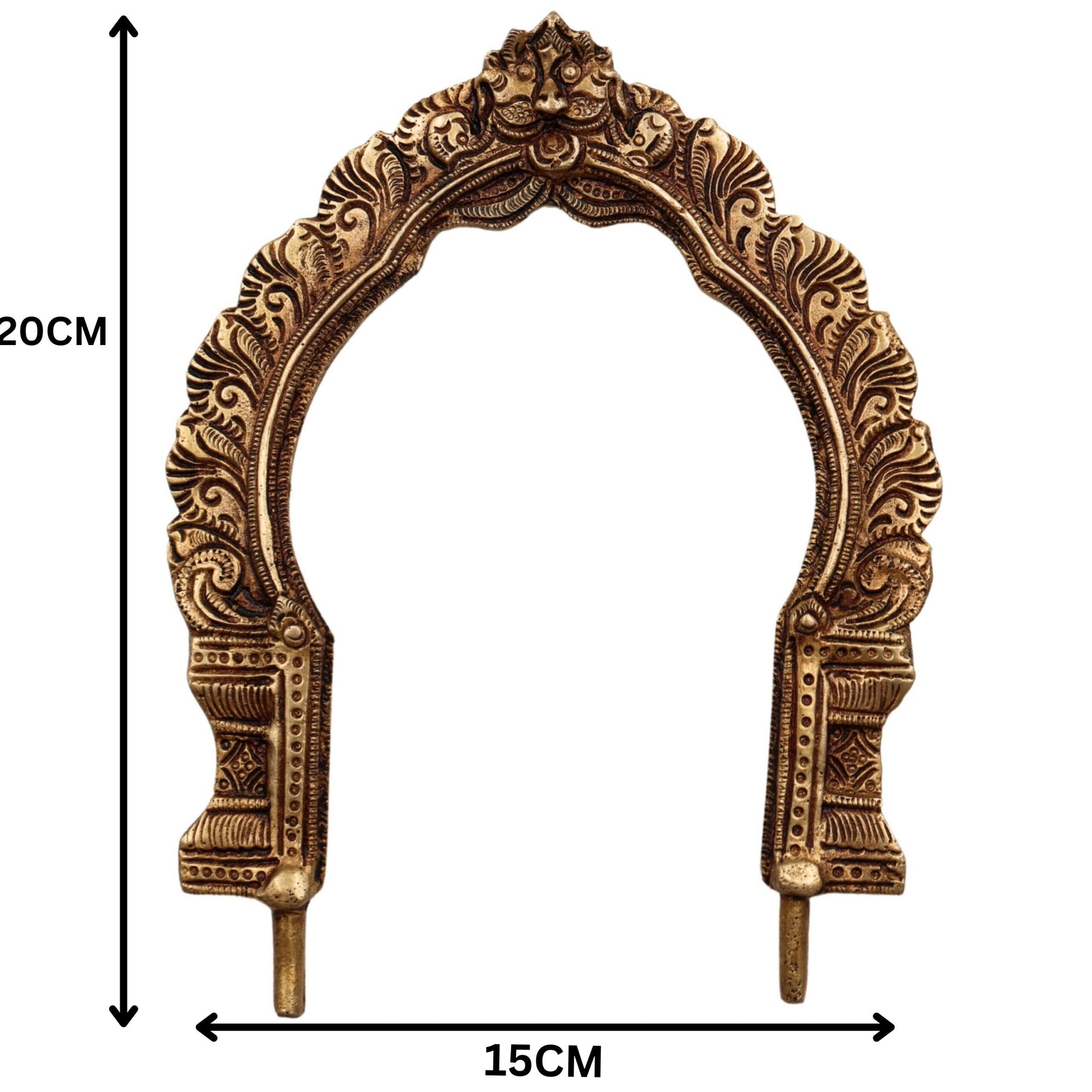 Bhunes Handmade Brass Prabhavali Frame for Home Temple, Pooja Room, Deity Idols - Antique Wall Hanging Arch for Spiritual & Indian Decor, Gold, 8 Inch, 1 Piece