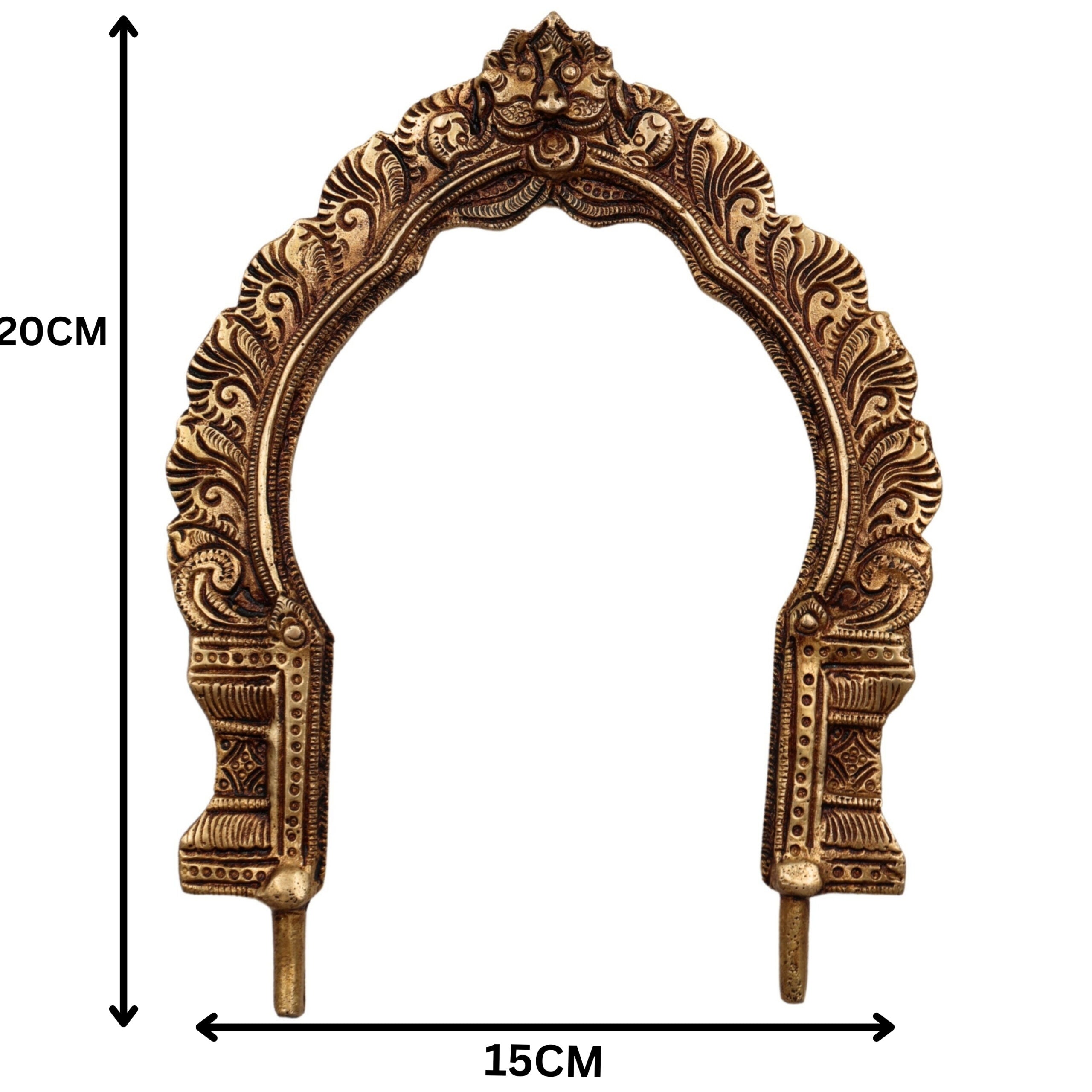 Bhunes Handmade Brass Prabhavali Frame for Home Temple, Pooja Room, Deity Idols - Antique Wall Hanging Arch for Spiritual & Indian Decor, Gold, 8 Inch, 1 Piece