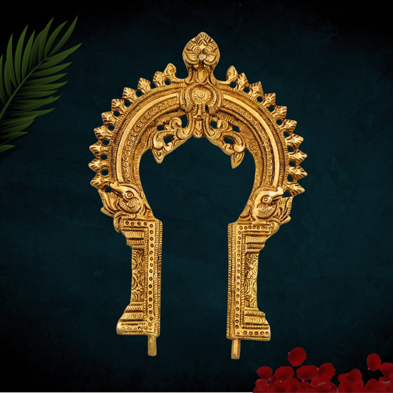 Brass Small Prabhavali Frame – Wall Hanging Decorative Arch for Home Temple | Traditional Prabhawali, Prabhaval, Kirtimukha Pooja Decor, Gold, 7.5 Inch, 1 Piece