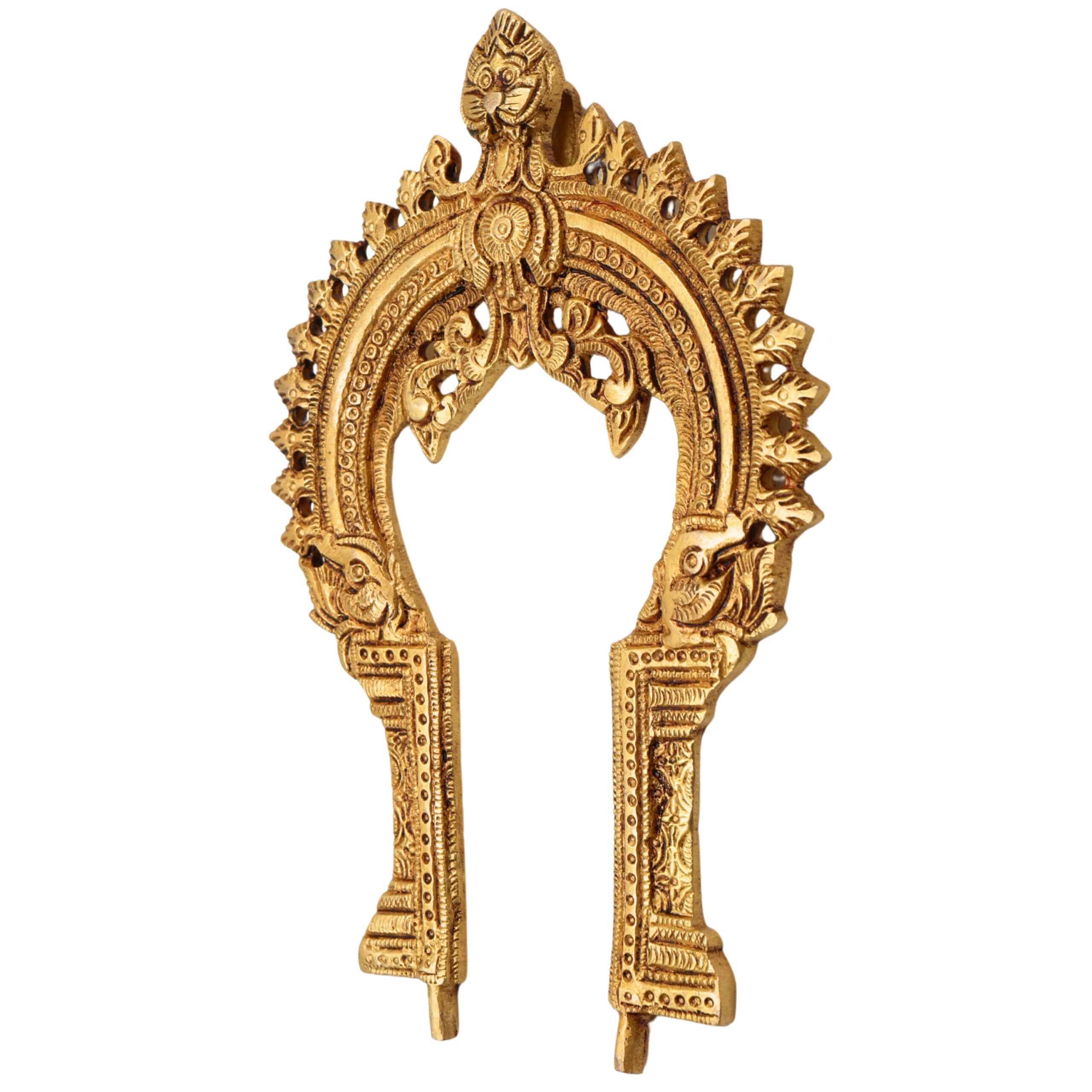 Brass Small Prabhavali Frame – Wall Hanging Decorative Arch for Home Temple | Traditional Prabhawali, Prabhaval, Kirtimukha Pooja Decor, Gold, 7.5 Inch, 1 Piece