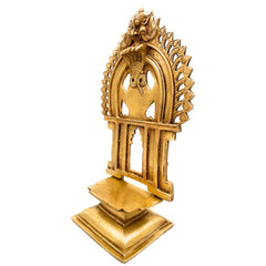 Brass Chowki With Prabhavali, Shinghashan With Arch, Deity Stand Peetha Singhasan Bajot For Temple & Puja Mandir, Gold, 11.5 Inch, 1 Piece